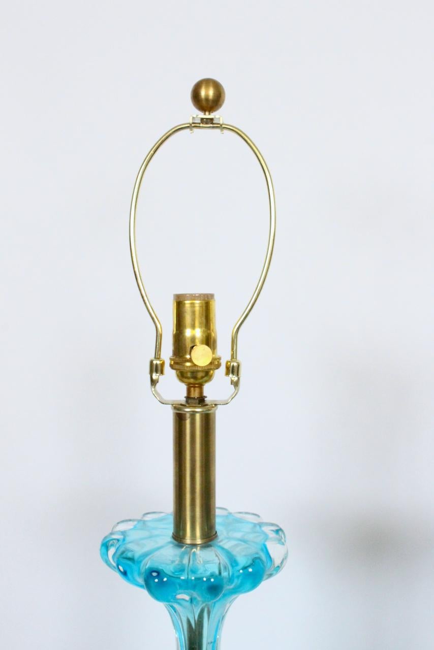 Mid-20th Century Substantial Pair of Turquoise Murano Glass Table Lamps, 1950s