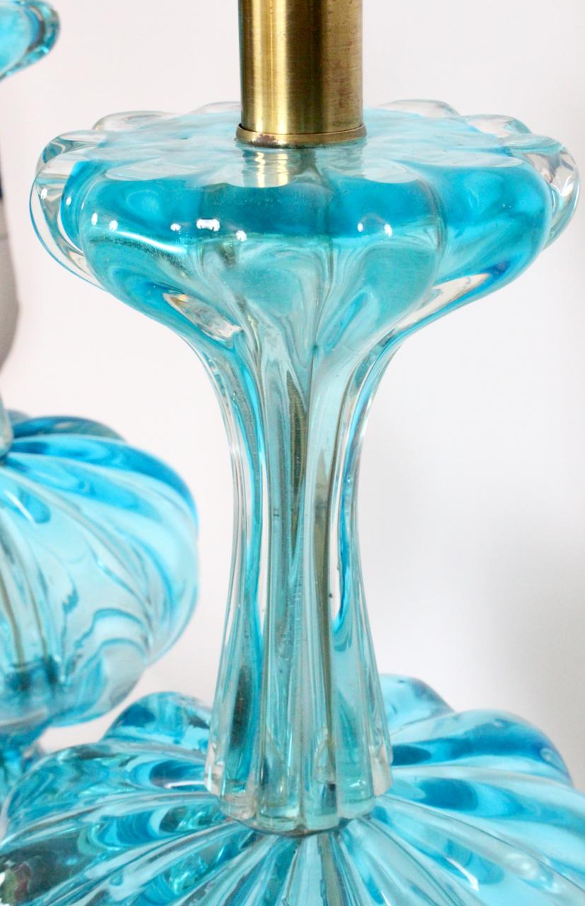 Substantial Pair of Turquoise Murano Glass Table Lamps, 1950s 1