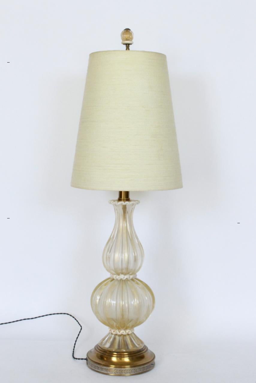 Italian Substantial Paul Hanson White & Gold Murano Glass Table Lamp, 1960's For Sale