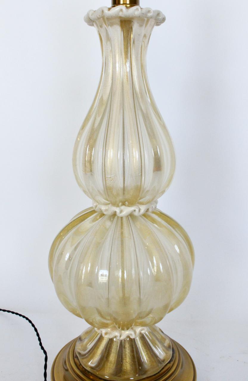 Brass Substantial Paul Hanson White & Gold Murano Glass Table Lamp, 1960's For Sale