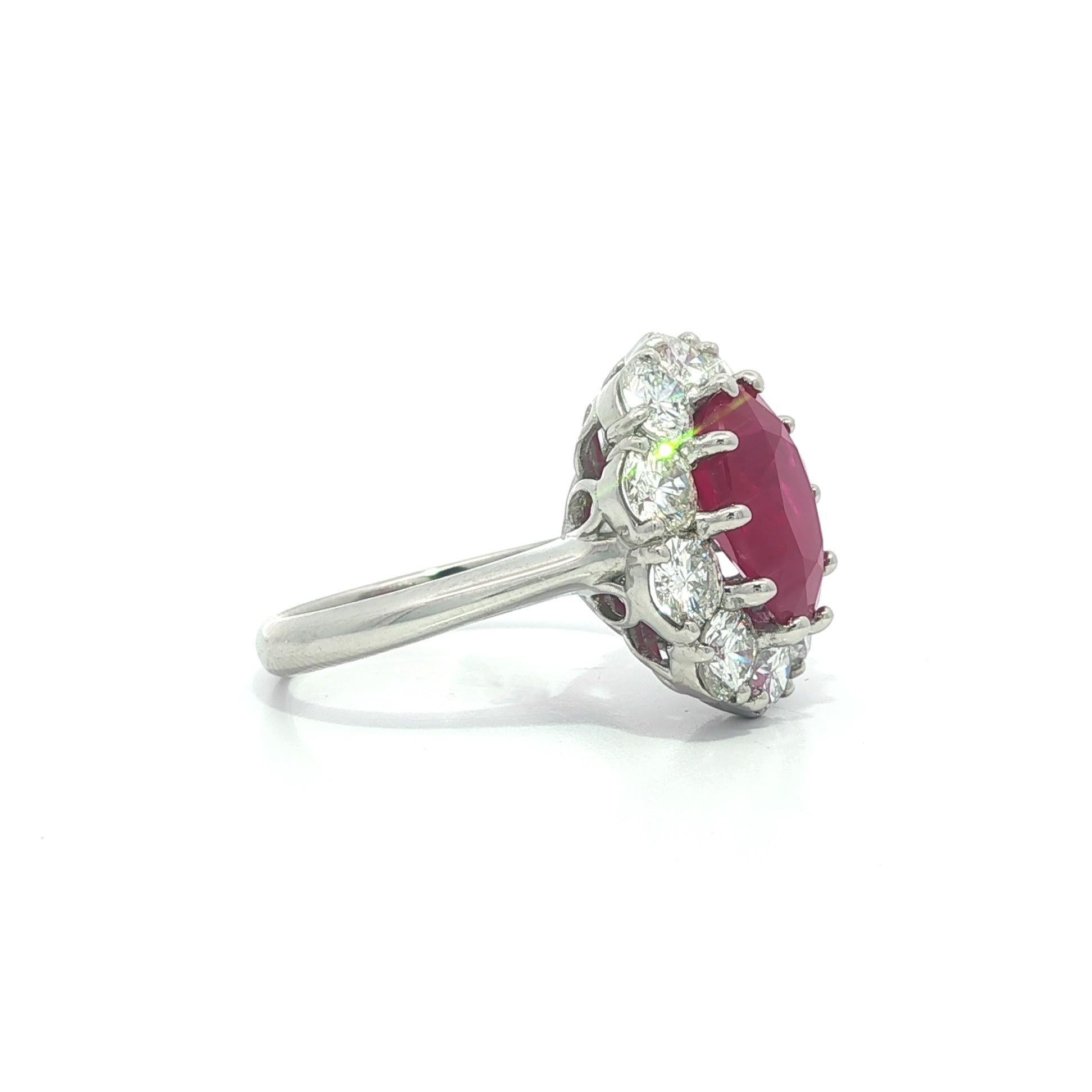 Substantial Platinum 6.45ctw GIA Large Oval Burma Ruby w/ Diamond Halo Ring in vendita 3