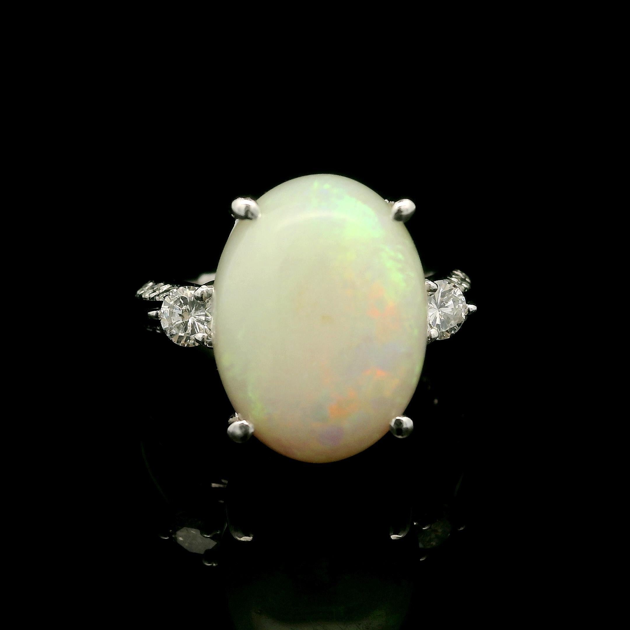 Anello da cocktail in platino con opale ovale cabochon e diamante da 6,4 carati in vendita 13