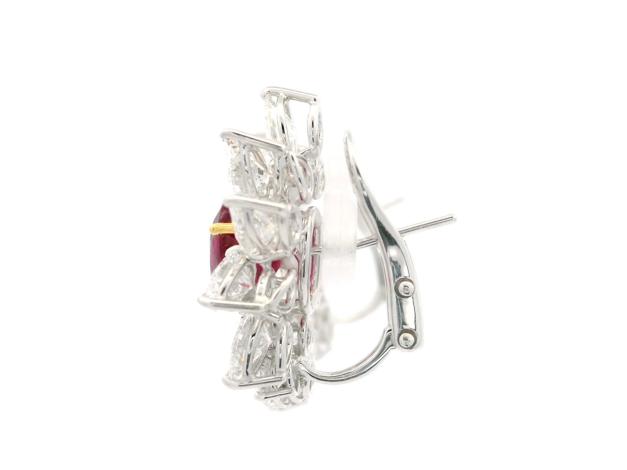 Substantial Platinum Gold GIA 12.92ctw Vivid Red Ruby & Diamond Spray Earrings For Sale 5