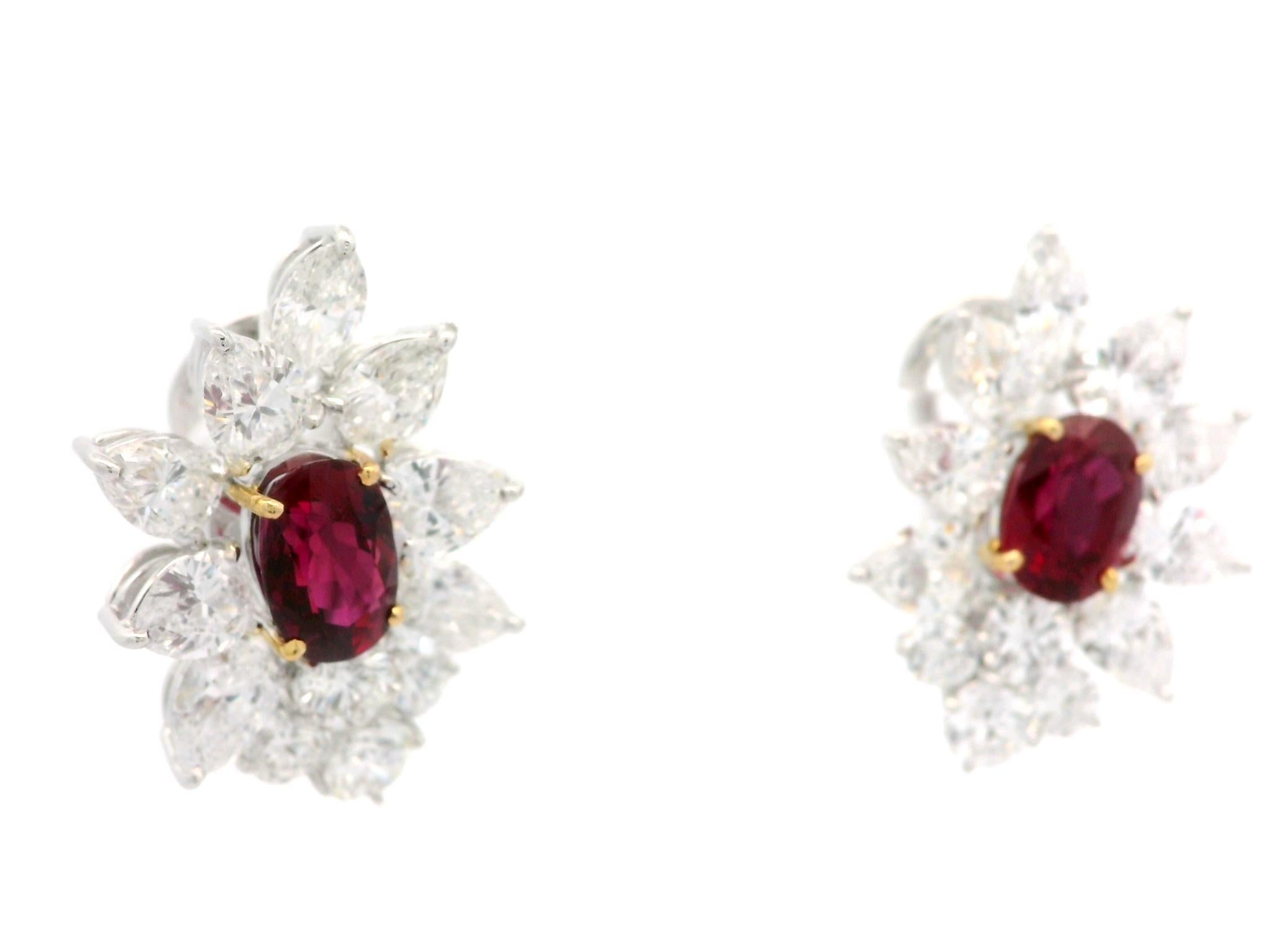 Substantial Platinum Gold GIA 12.92ctw Vivid Red Ruby & Diamond Spray Earrings For Sale 7