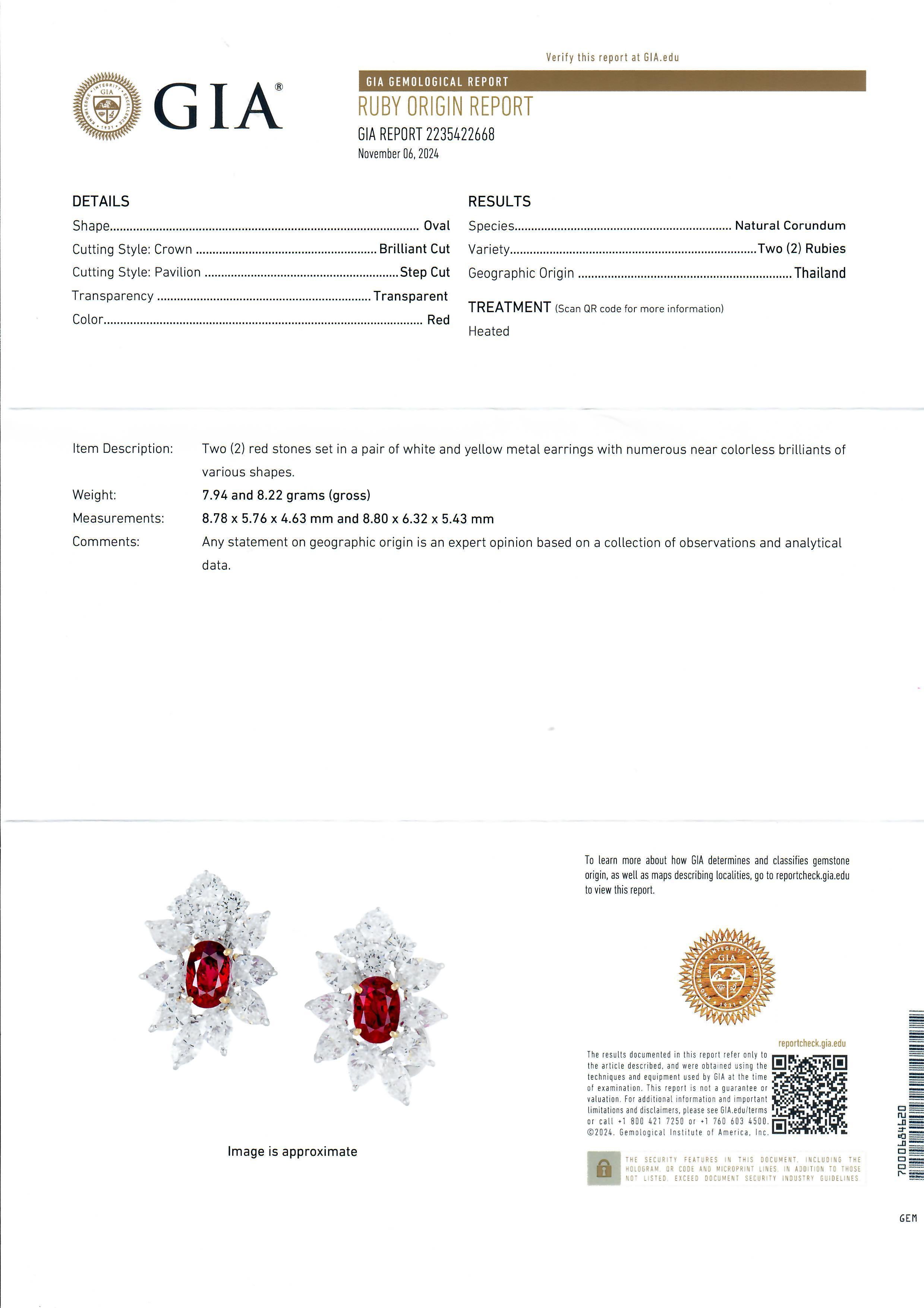 Substantial Platinum Gold GIA 12.92ctw Vivid Red Ruby & Diamond Spray Earrings For Sale 8