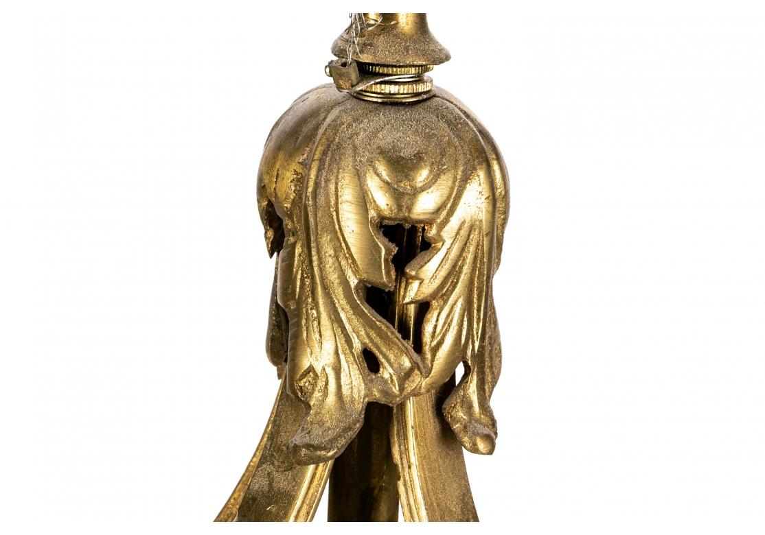 Substantial Polished Brass 4 Light Etched Glass Lantern For Sale 7