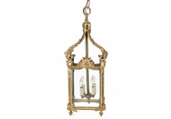 Substantial Polished Brass 4 Light Etched Glass Lantern