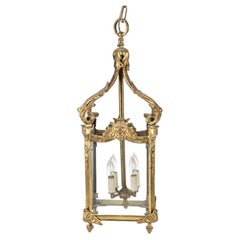 Substantial Polished Brass 4 Light Etched Glass Lantern