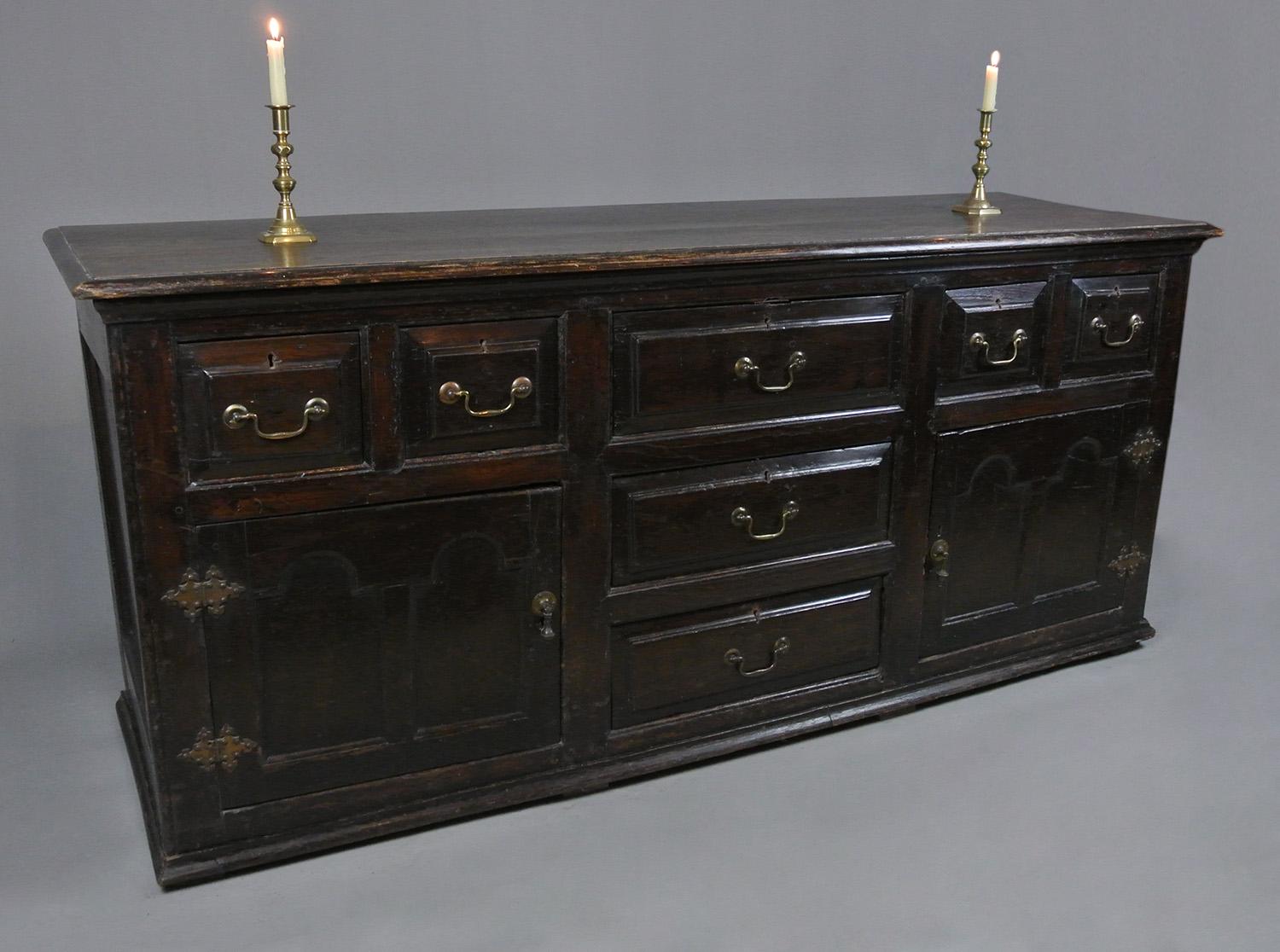 18th Century and Earlier Substantial Queen Anne Elm and Oak Enclosed Dresser, circa 1700