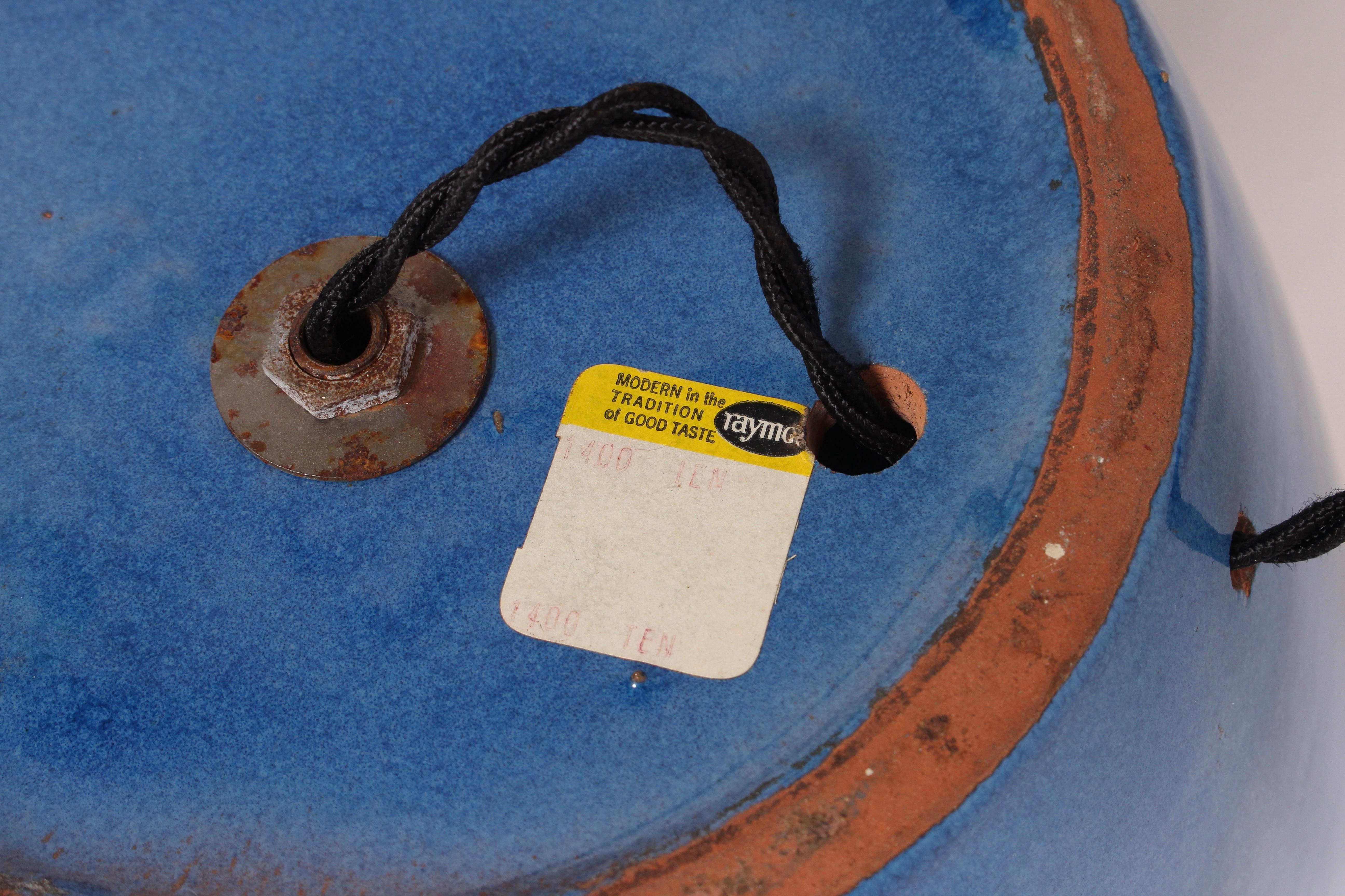 Substantial Raymor Blue, Cream & Copper Banded Glazed Ceramic Oil Jar Table Lamp For Sale 2