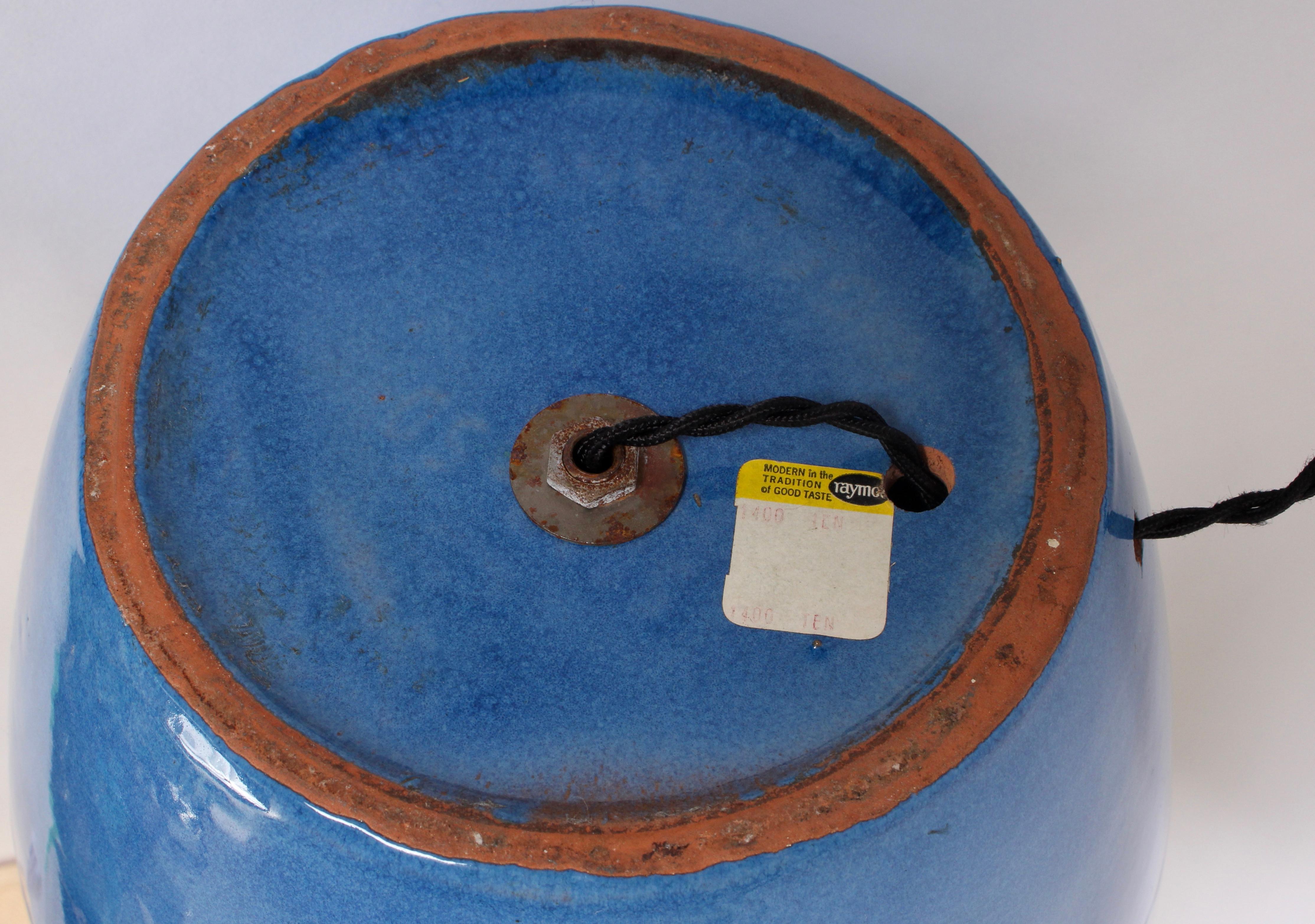 Substantial Raymor Blue, Cream & Copper Banded Glazed Ceramic Oil Jar Table Lamp For Sale 3