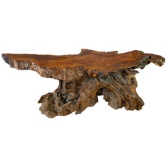 Substantial Redwood Burl Wood Table, circa 1960s