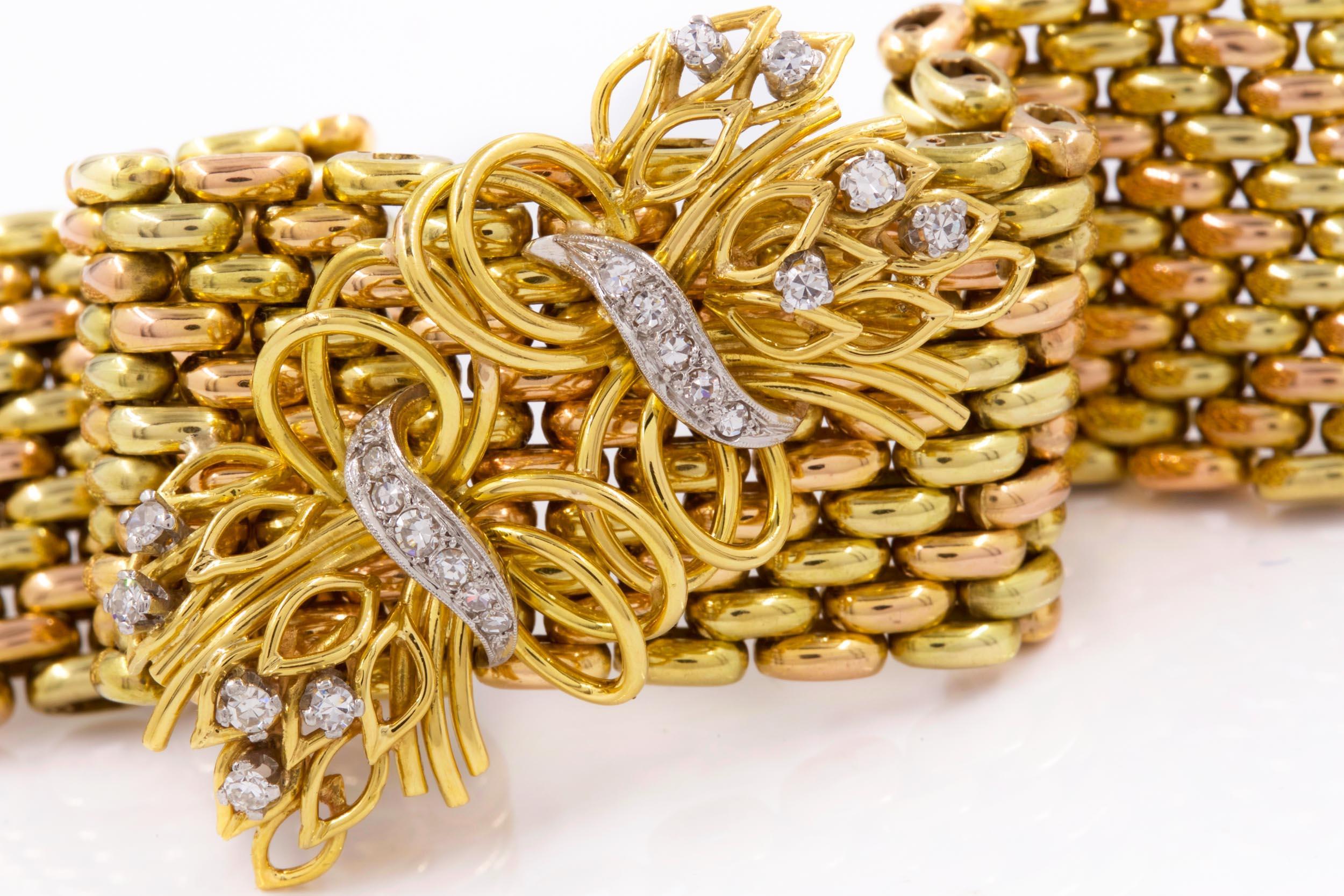 Bemerkenswertes flexibles Retro-Gliederarmband aus 18 Karat Retro-Gliederarmband mit 22 Diamanten 6