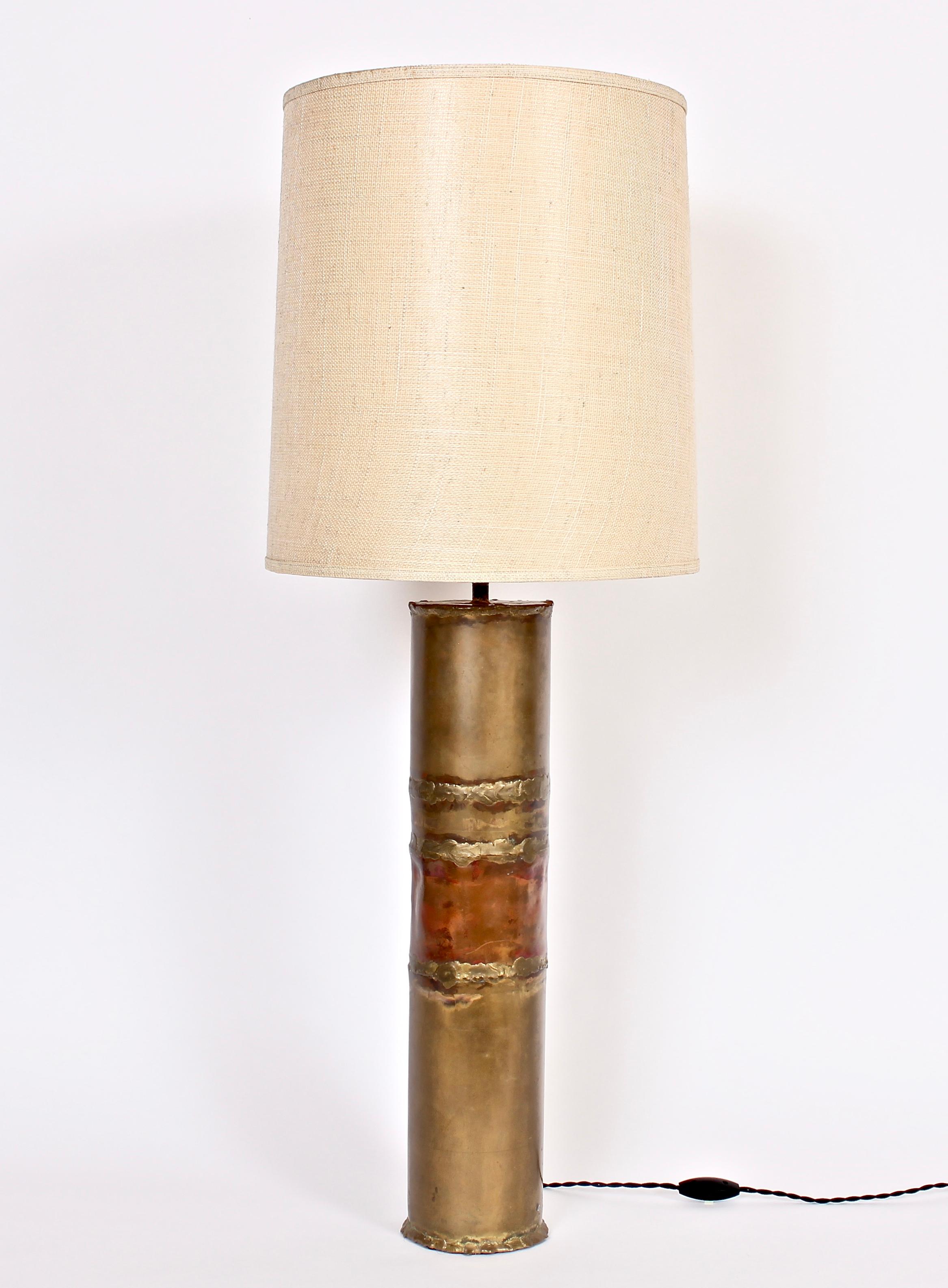 Substantial Silas Seandel Torched Mixed Metal Brutalist Table Lamp, 1974 For Sale 5