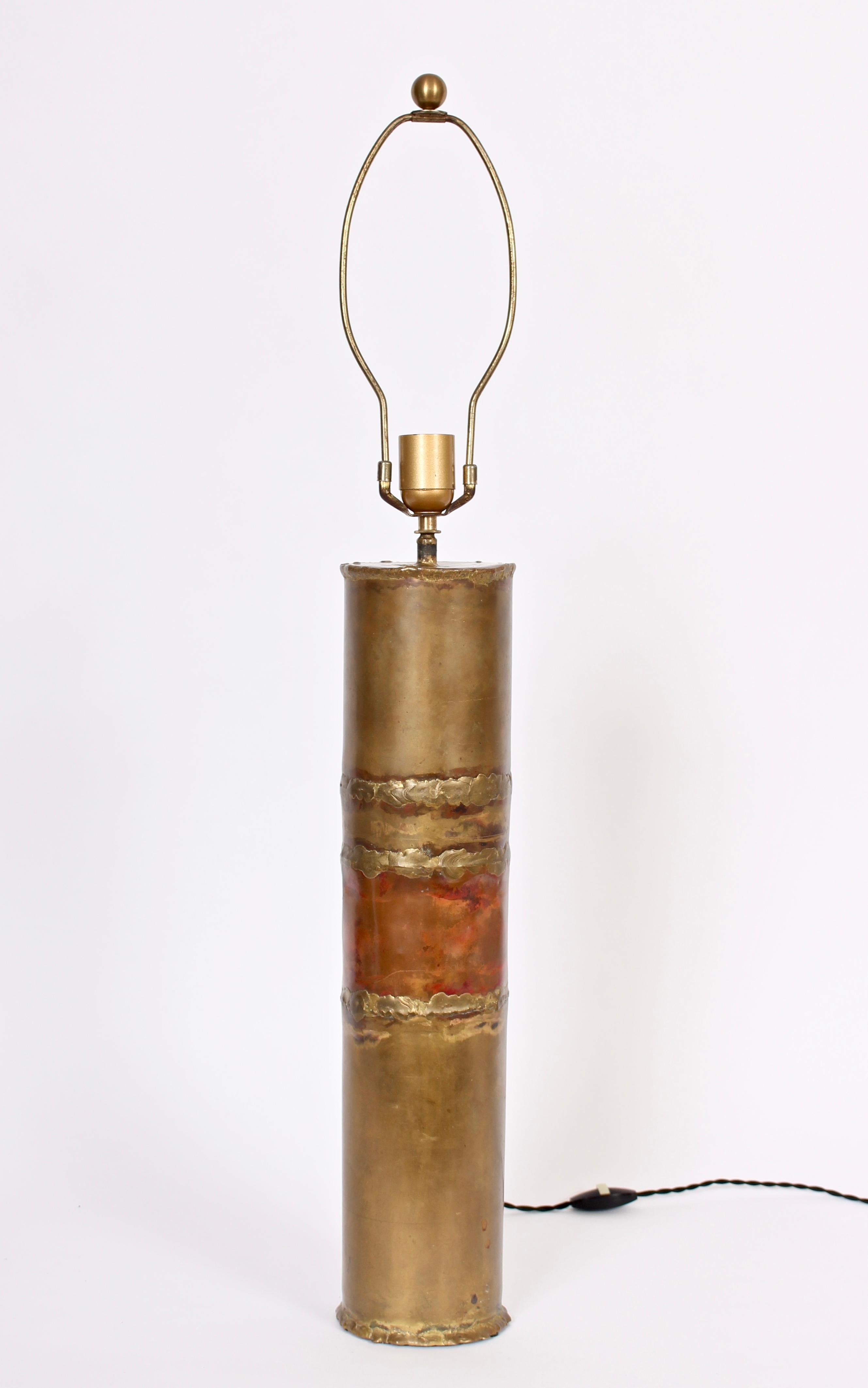 Substantial Silas Seandel Torched Mixed Metal Brutalist Table Lamp, 1974 In Good Condition For Sale In Bainbridge, NY