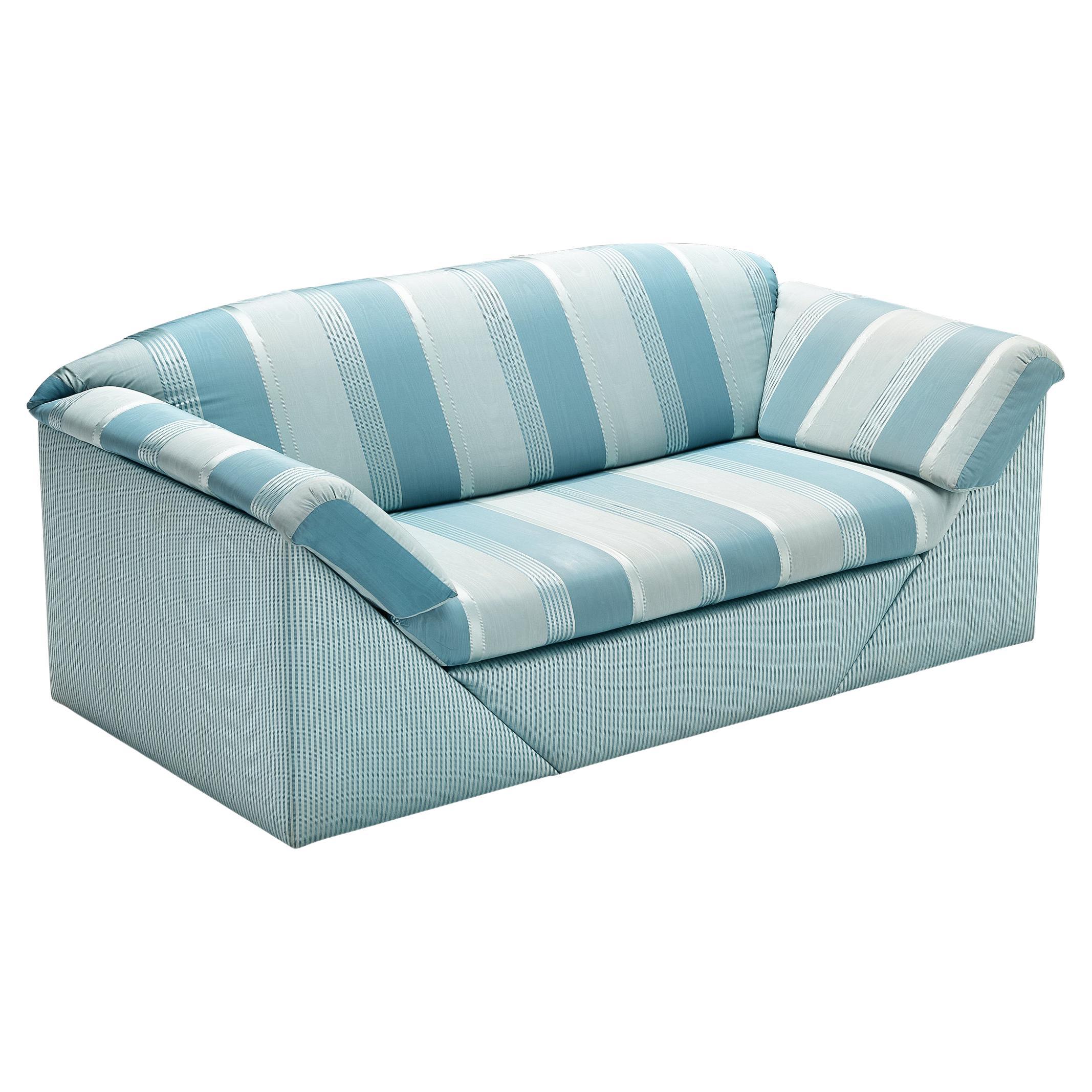 Substantial Sofa in Delicate Striped Green Blue Upholstery