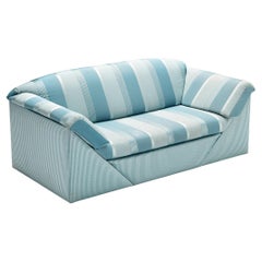 Used Substantial Sofa in Delicate Striped Green Blue Upholstery 