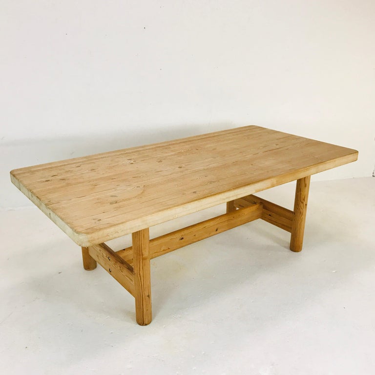 Substantial Solid Scandinavian Pine Butcher Block Dining Table at