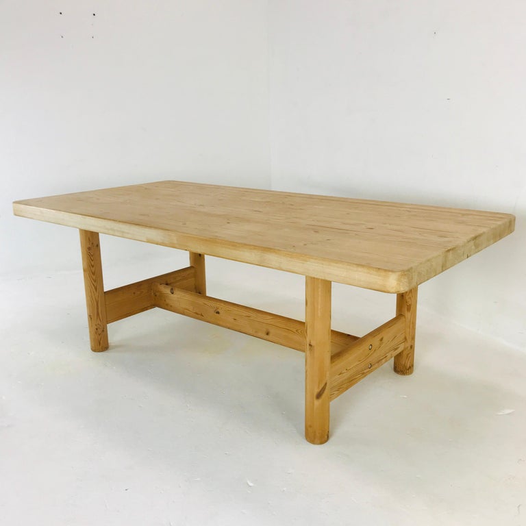 Substantial Solid Scandinavian Pine Butcher Block Dining Table at