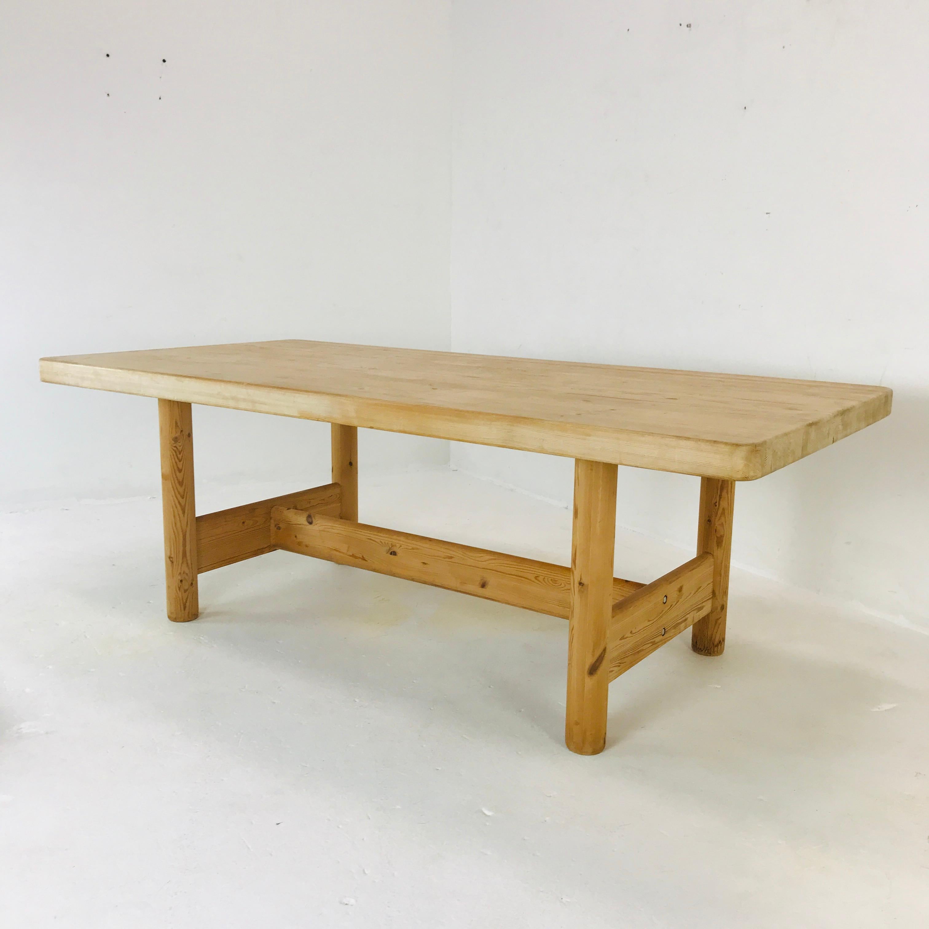 Danish Substantial Solid Scandinavian Pine Butcher Block Dining Table