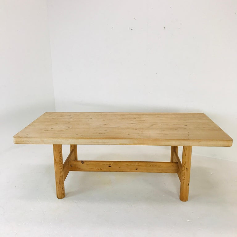Substantial Solid Scandinavian Pine Butcher Block Dining Table at