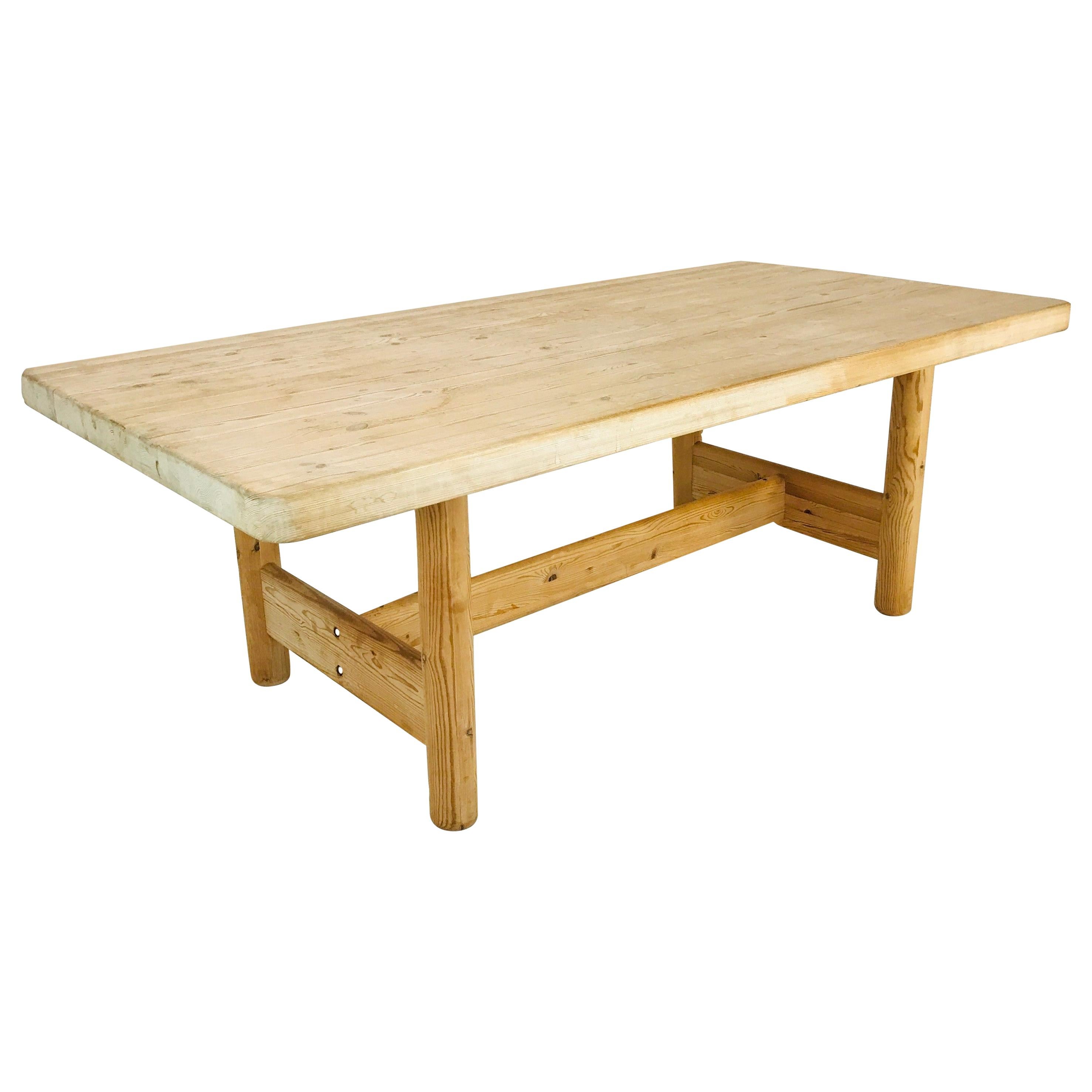 Substantial Solid Scandinavian Pine Butcher Block Dining Table