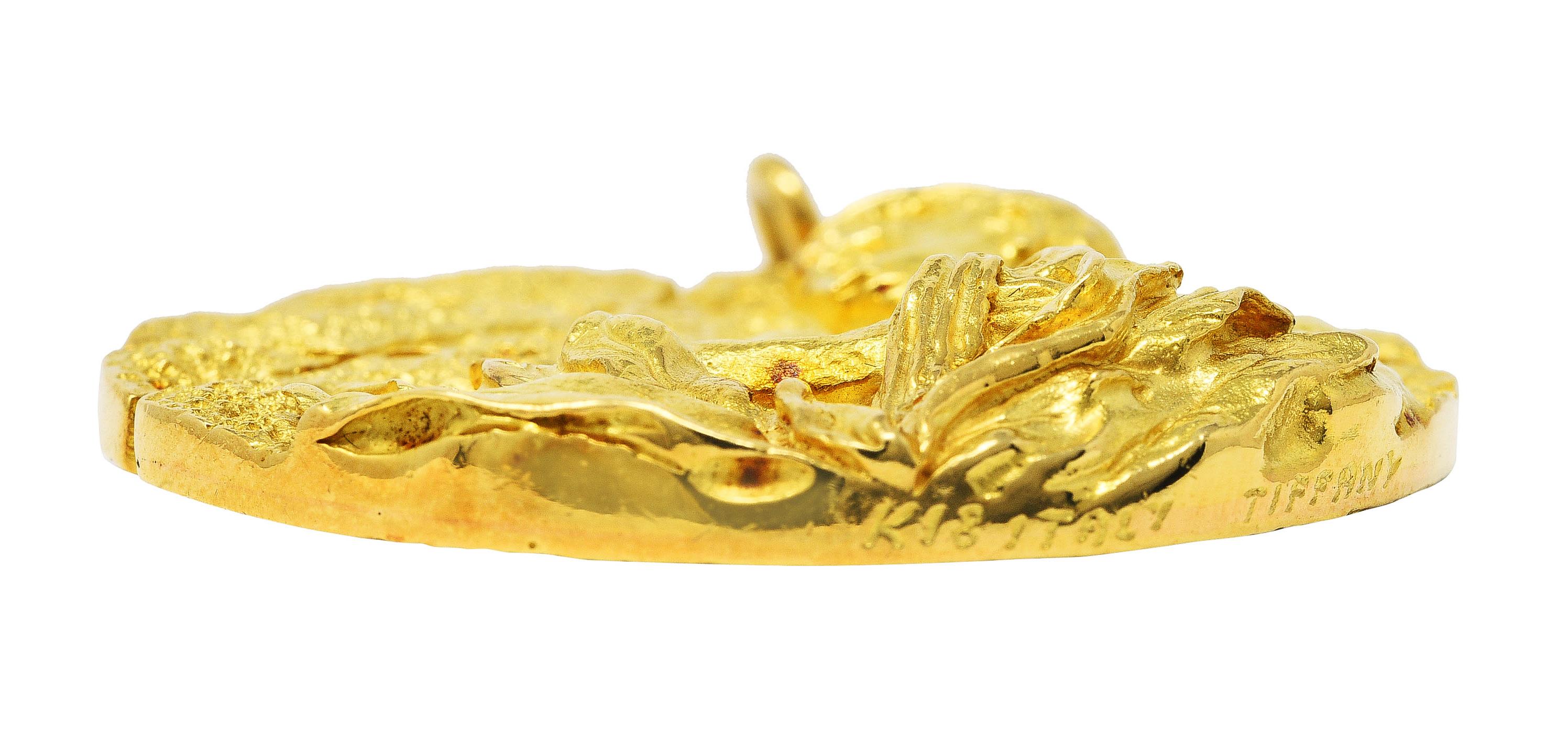 Substantial Tiffany & Co 18 Karat Gold Vintage Aquarius Zodiac Medallion Pendant In Excellent Condition In Philadelphia, PA