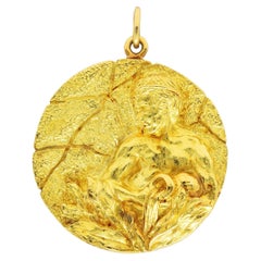 Substantial Tiffany & Co 18 Karat Gold Vintage Aquarius Zodiac Medallion Pendant