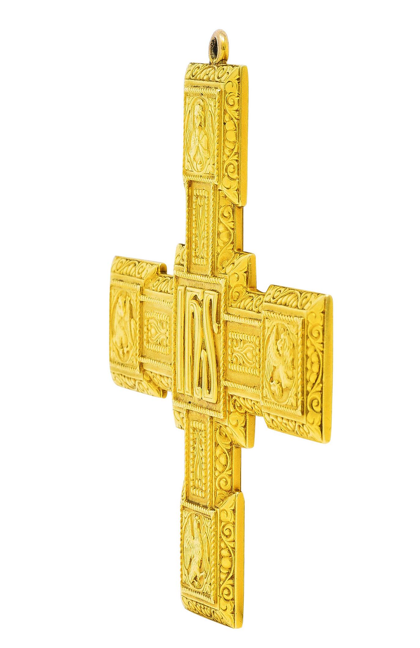 Substantial Tiffany & Co. 18 Karat Yellow Gold Evangelist Bishop's Antique Cross In Excellent Condition In Philadelphia, PA