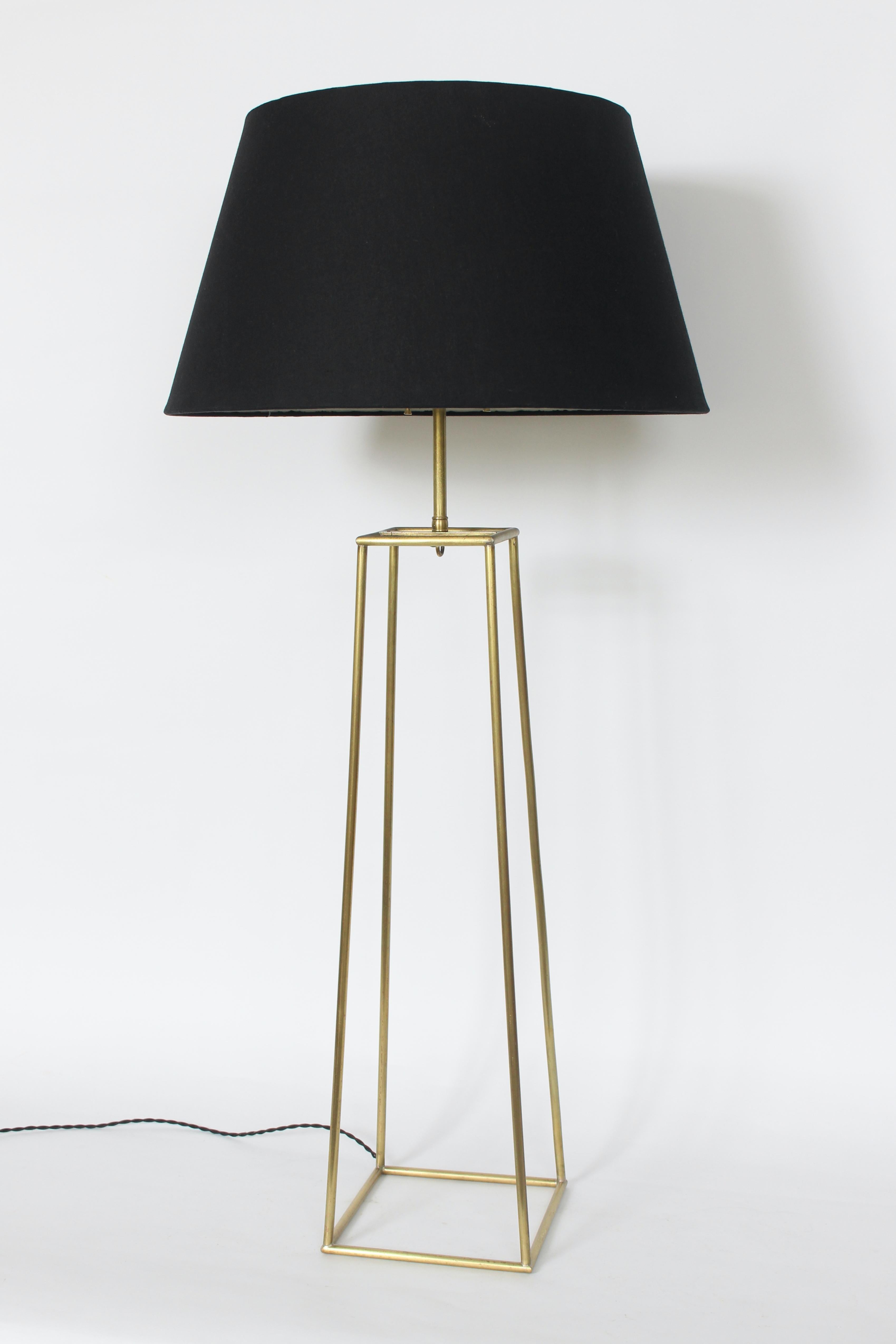Plated Substantial Tommi Parzinger Style Brass Open Box Form Table Lamp, 1950s For Sale
