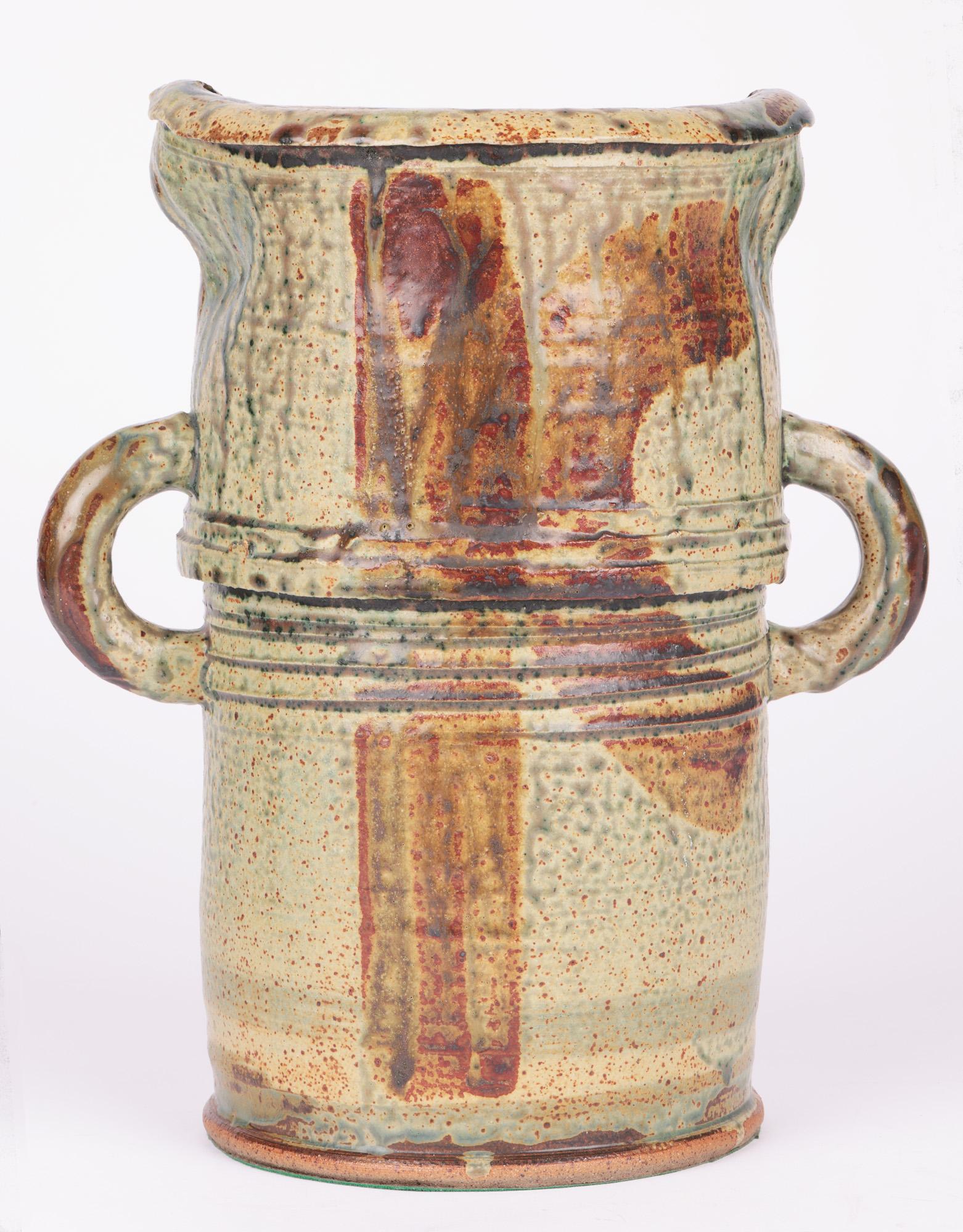 Substantial Twin Handled Streak Glazed Studio Pottery Vase 4