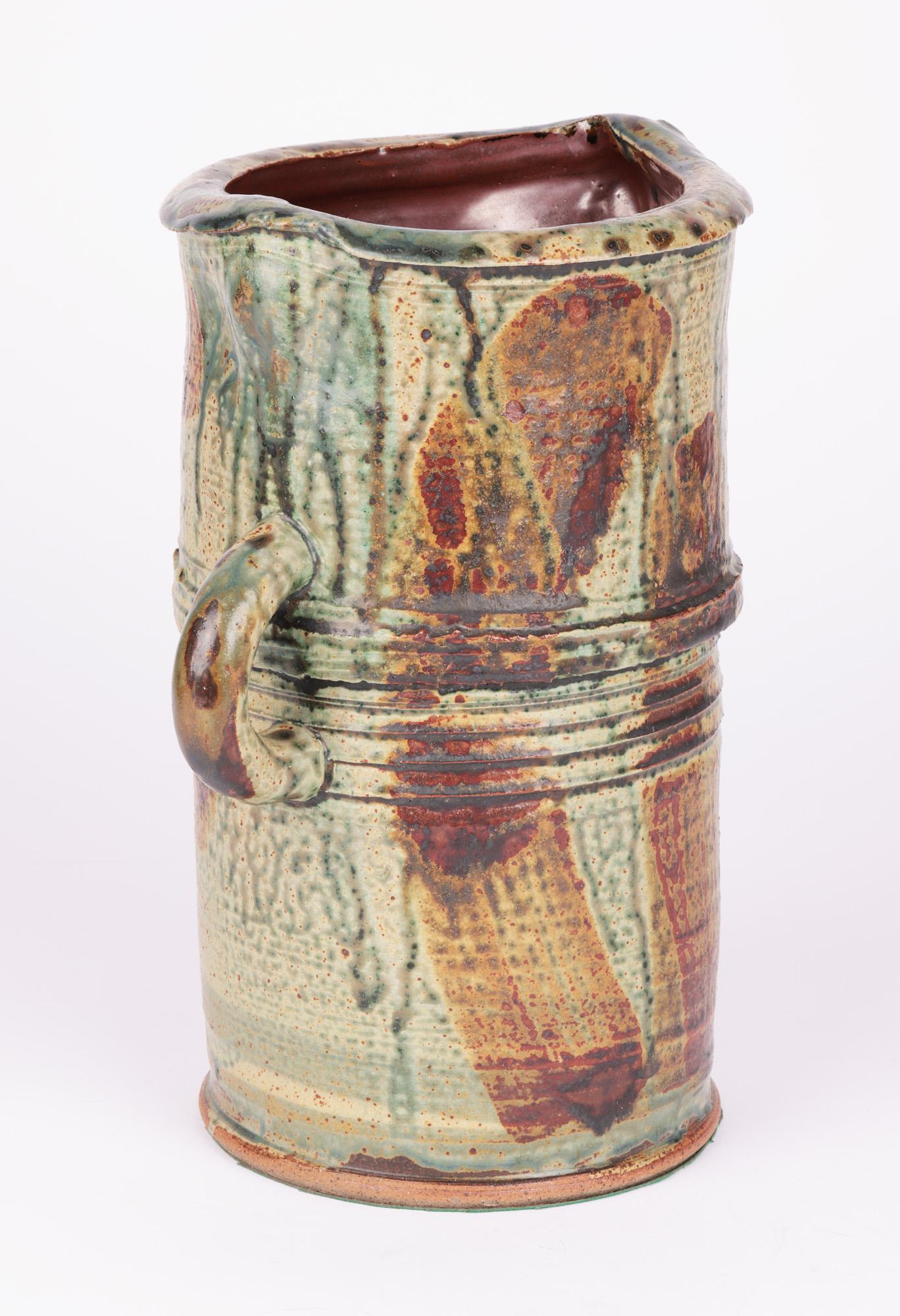 Substantial Twin Handled Streak Glazed Studio Pottery Vase 7