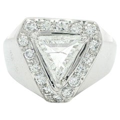Substantial Unisex White Gold 1.75ctw Large Trillion & Round Diamond Band Ring