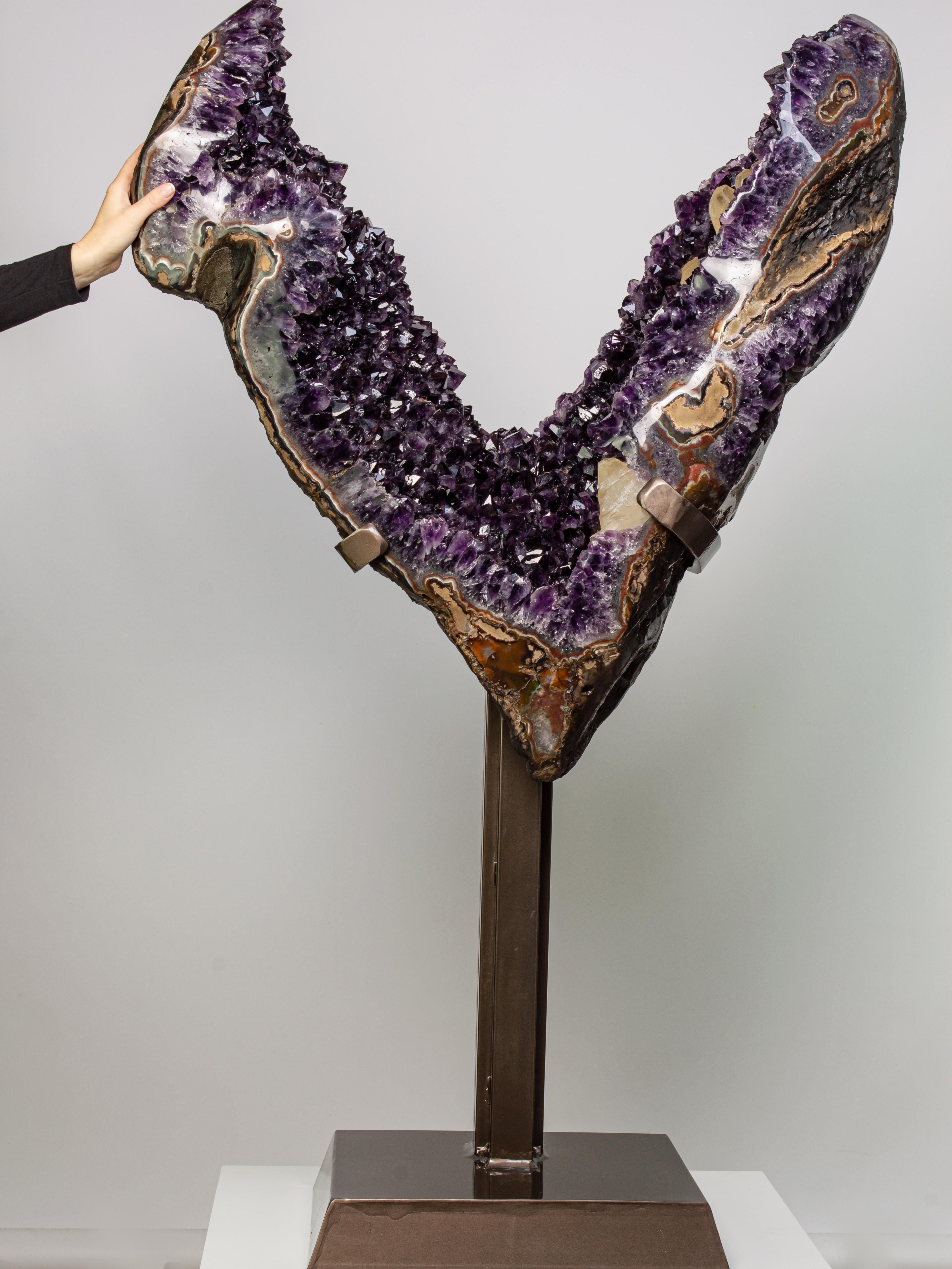 Uruguayan Substantial V-Shaped Amethyst Formation with Calcites