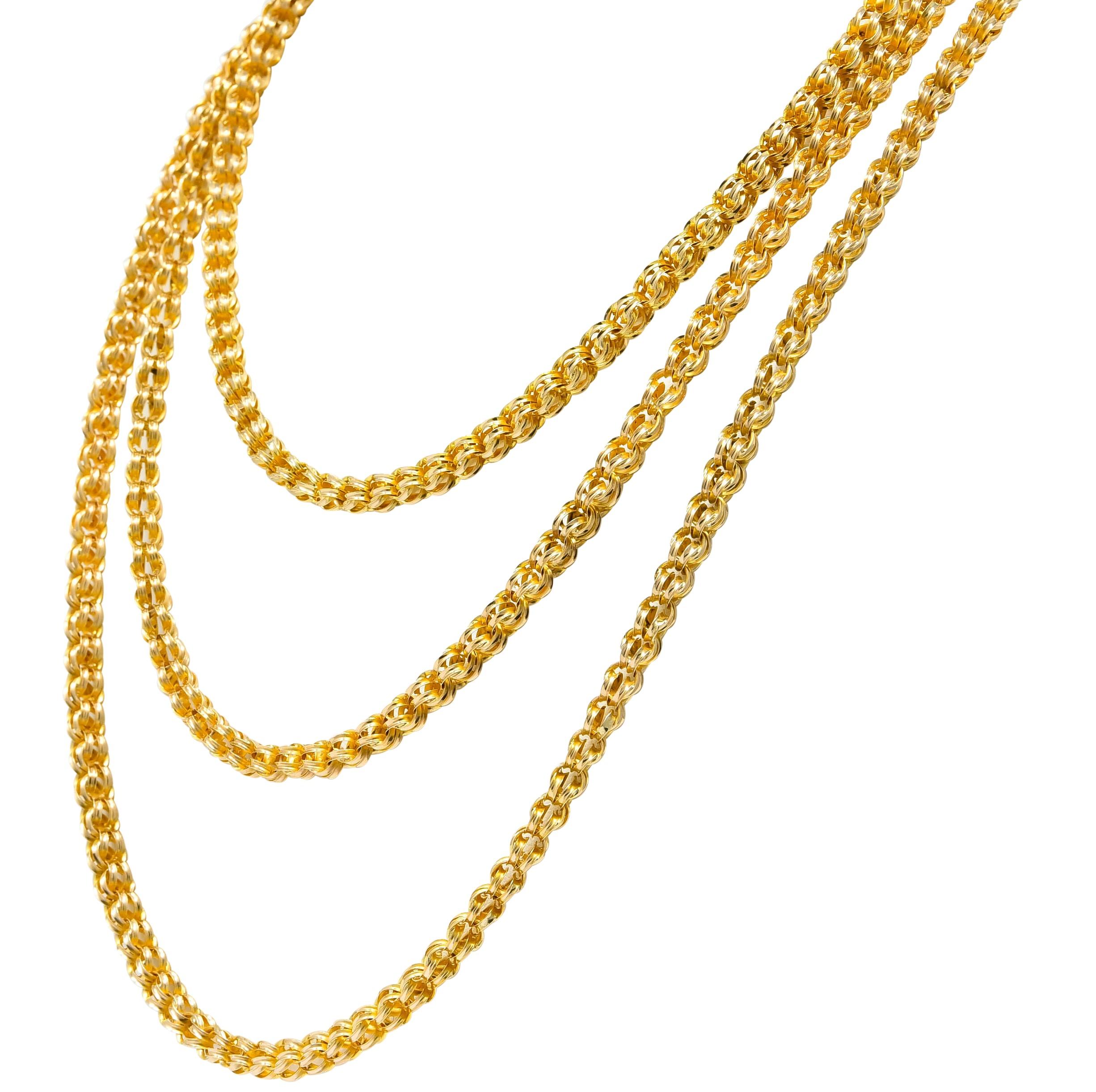 Substantial Victorian 14 Karat Gold Long Chain Necklace, circa 1880 In Excellent Condition In Philadelphia, PA