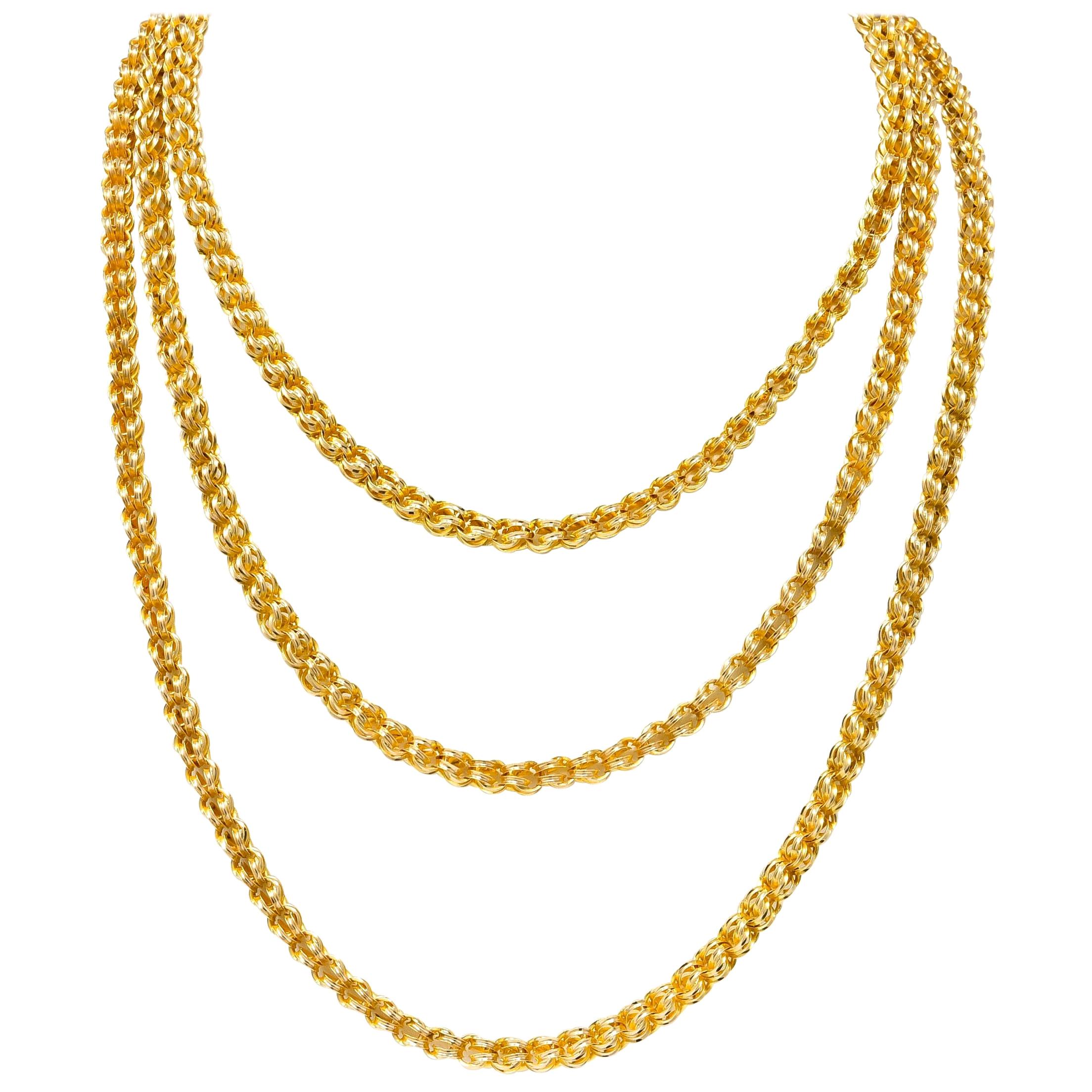 Substantial Victorian 14 Karat Gold Long Chain Necklace, circa 1880