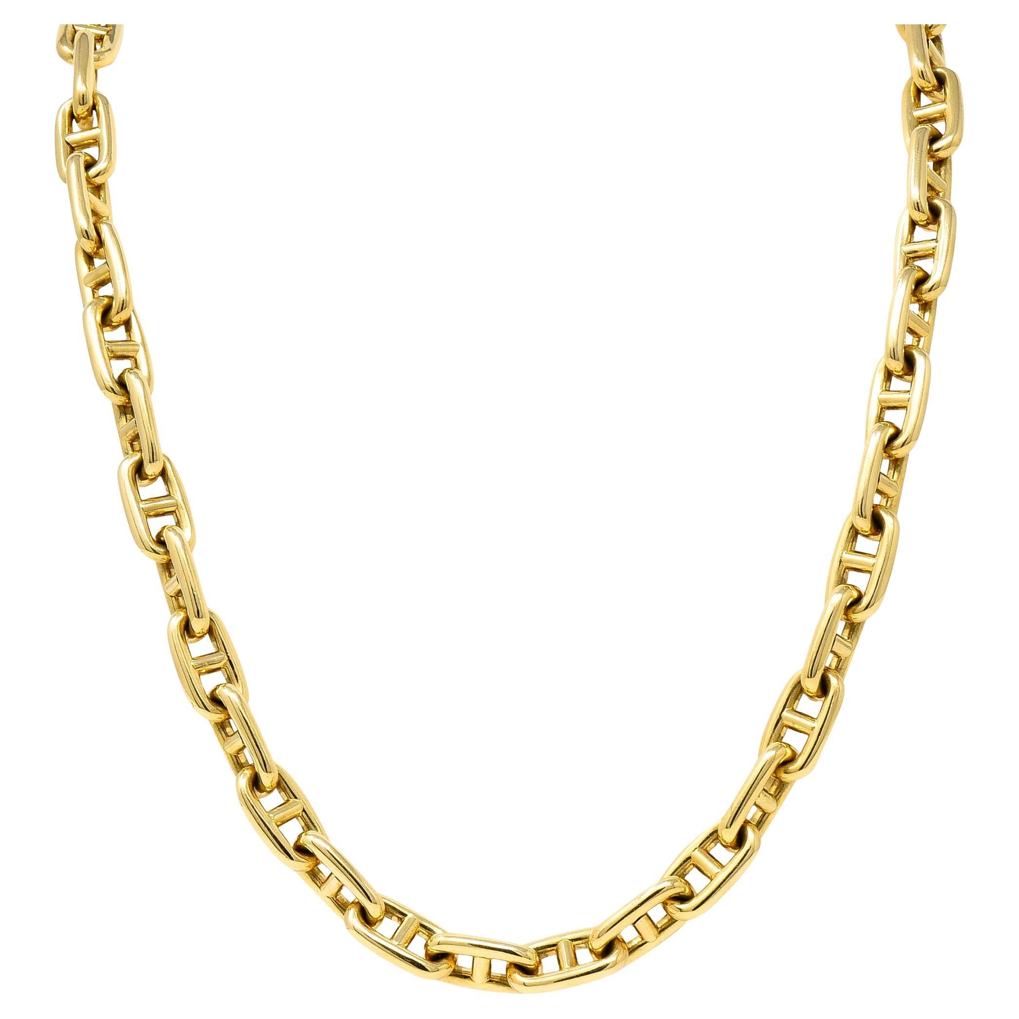 Substantial Vintage Bulgari 18 Karat Yellow Gold Mariner Link Chain Necklace In Excellent Condition In Philadelphia, PA