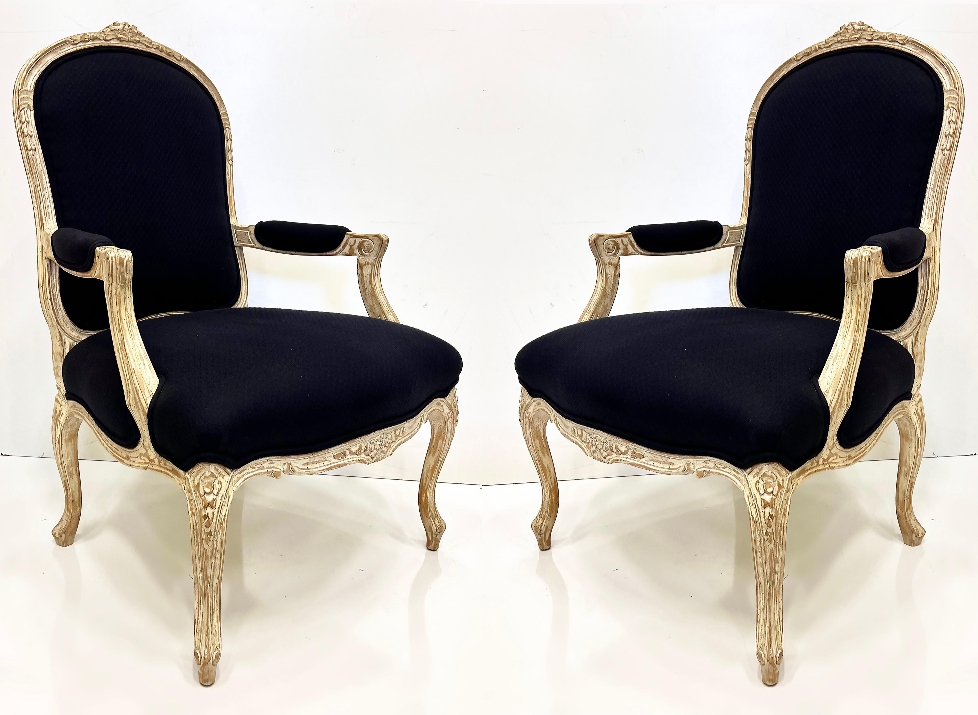 Substantial Vintage Louis XV Style Fauteuil Chairs, Large Scale Pair For Sale 8