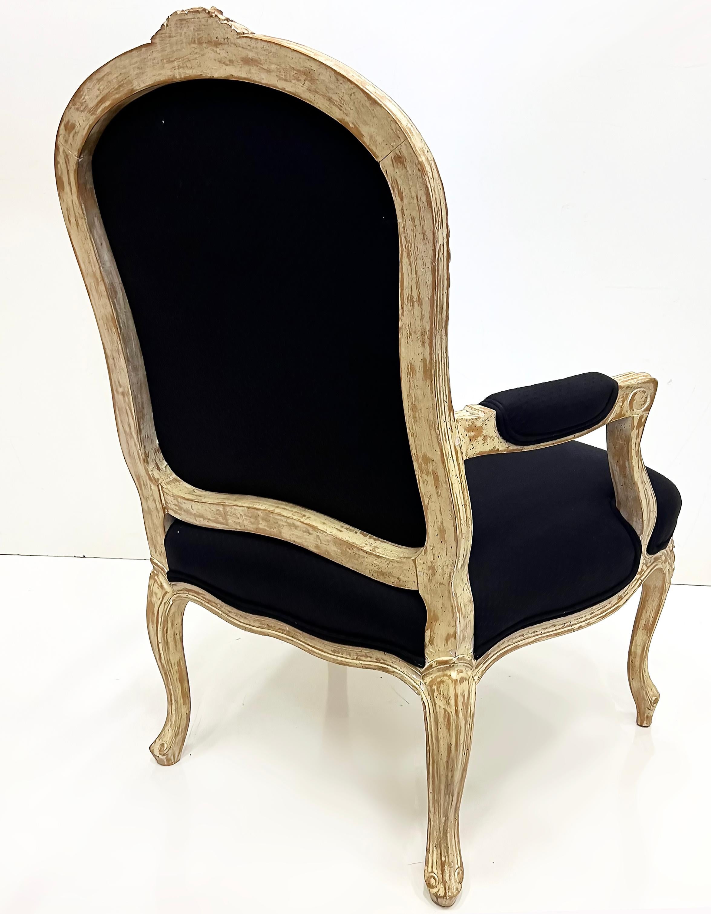 Fabric Substantial Vintage Louis XV Style Fauteuil Chairs, Large Scale Pair For Sale