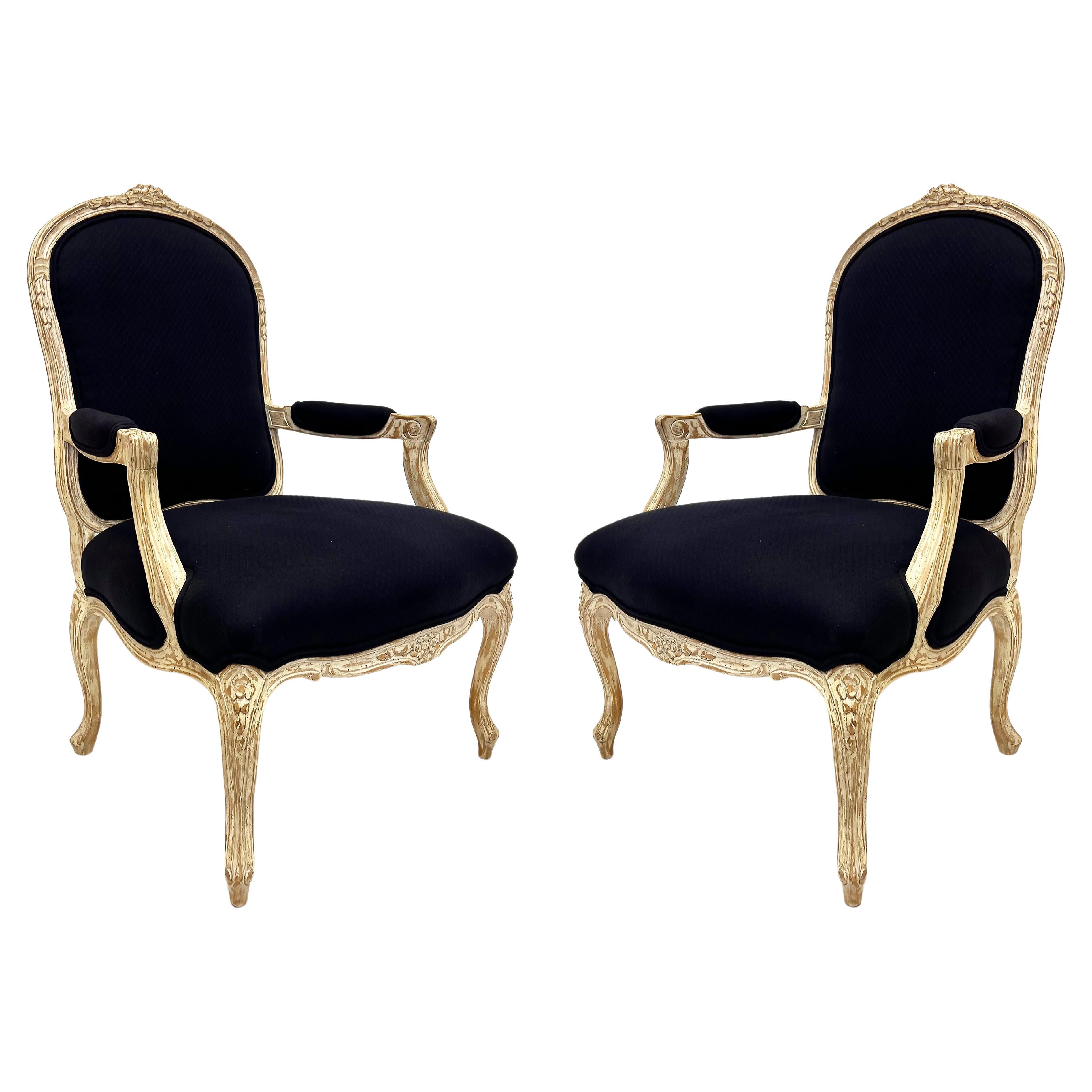 Substantial Vintage Louis XV Style Fauteuil Chairs, Large Scale Pair For Sale
