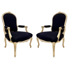 Substantial Retro Louis XV Style Fauteuil Chairs, Large Scale Pair