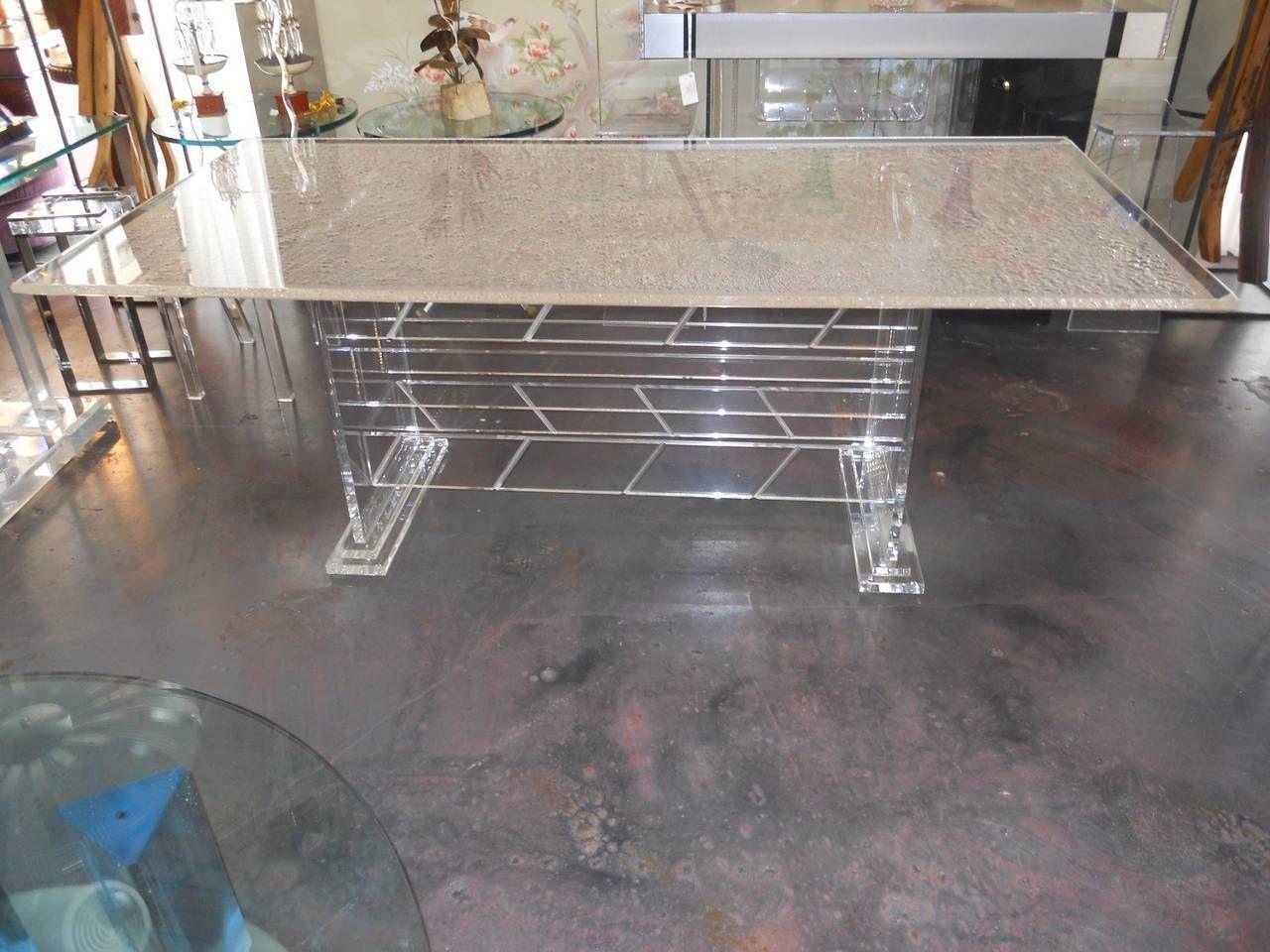Substantial Vintage lucite table
 
The top is smooth on top and chiseled on the other side.
 
1.25