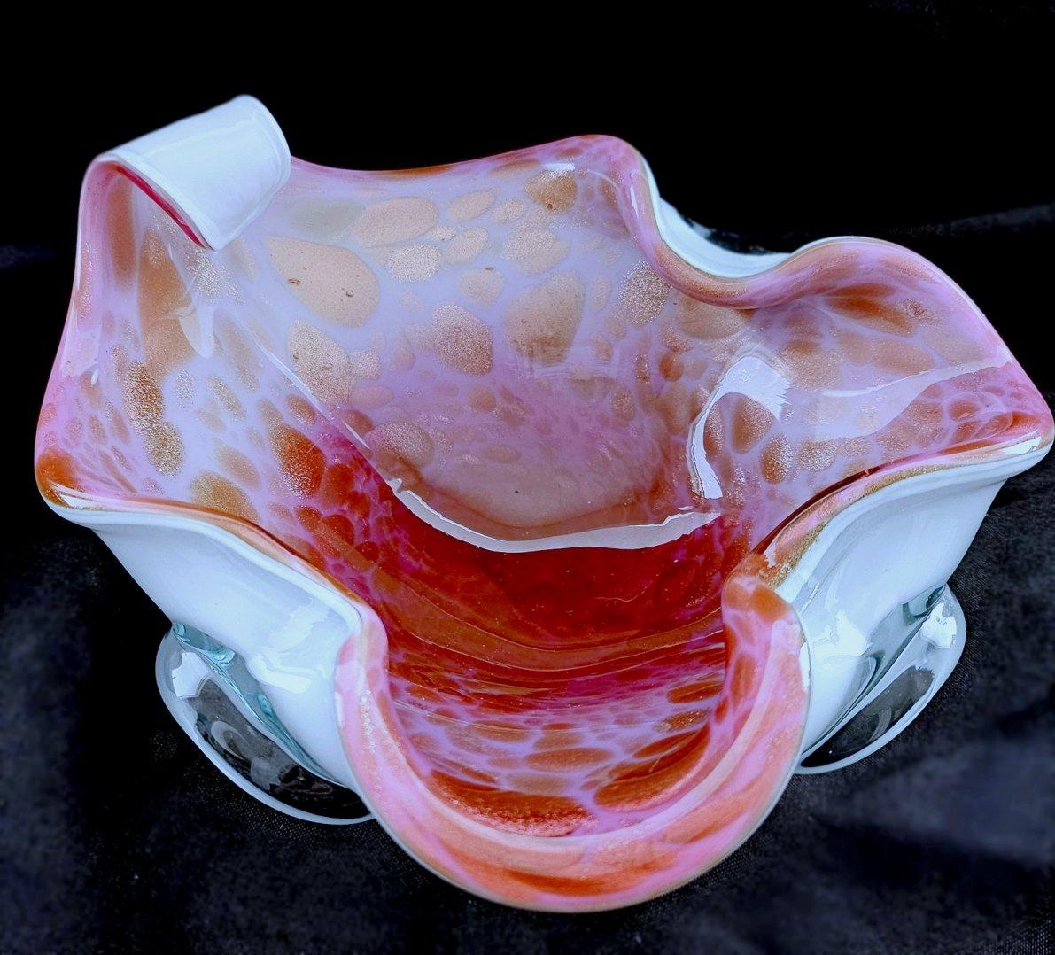 Substantial Vintage Murano Glass Bowl with Aventurine, Fratelli Toso suspected.
This is a beautiful, substantial piece of glass that would make a great centerpiece or other focal point. It is sure to make an impression.  

It is about 8.5 inches
