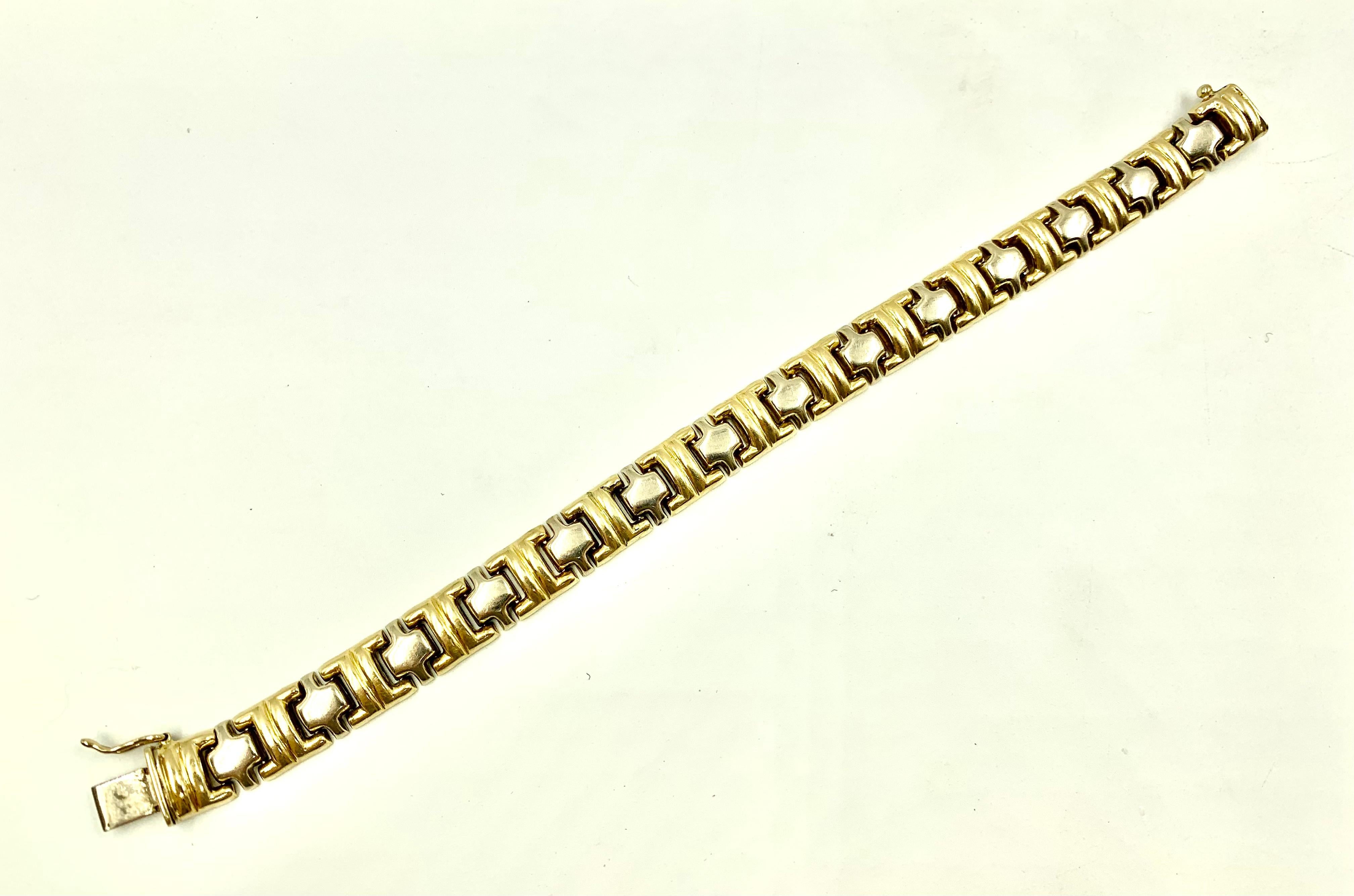 Substanzielle Vintage Gelb und Weiß 14k Gold Parentesi Style Link Armband für Damen oder Herren im Angebot