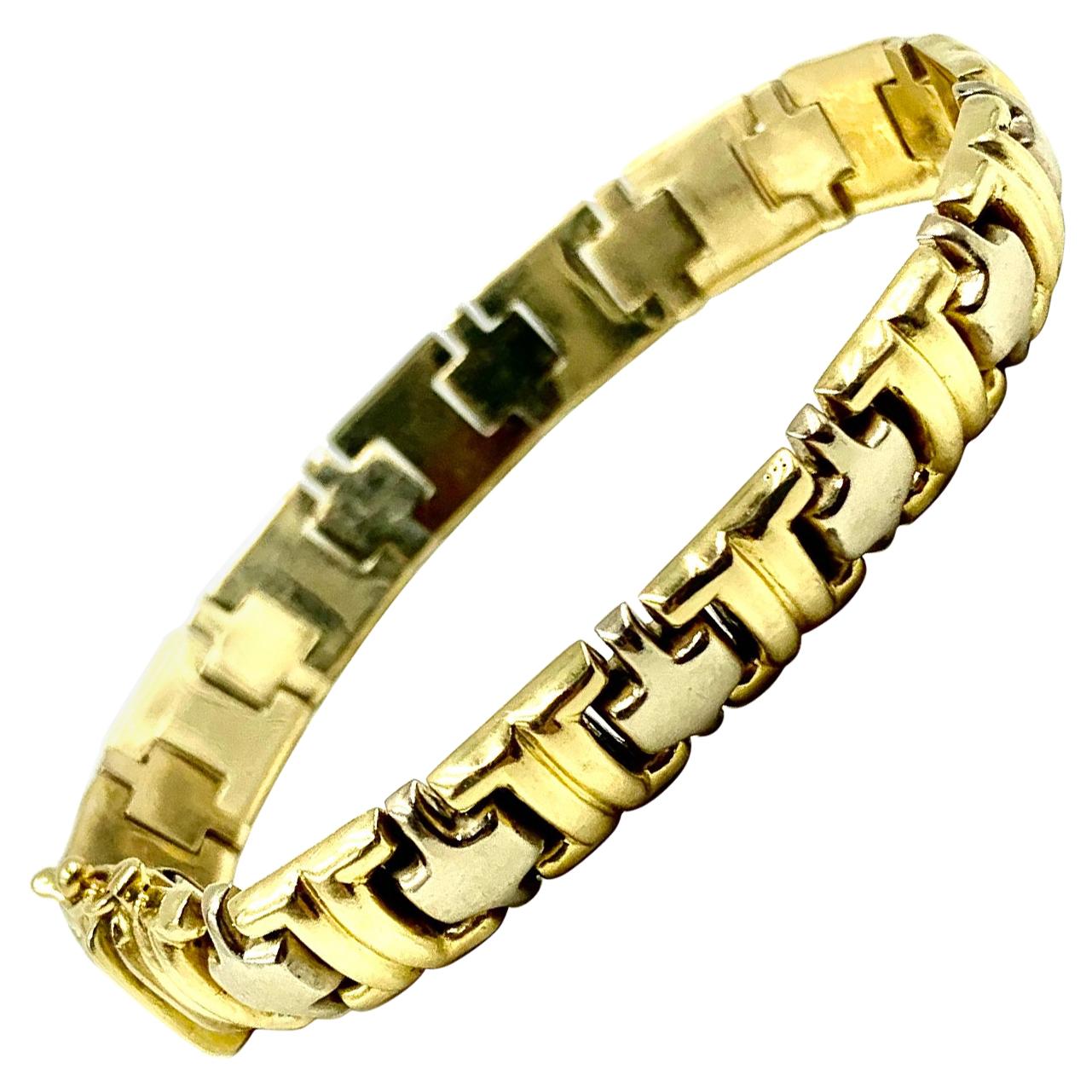 Substanzielle Vintage Gelb und Weiß 14k Gold Parentesi Style Link Armband im Angebot