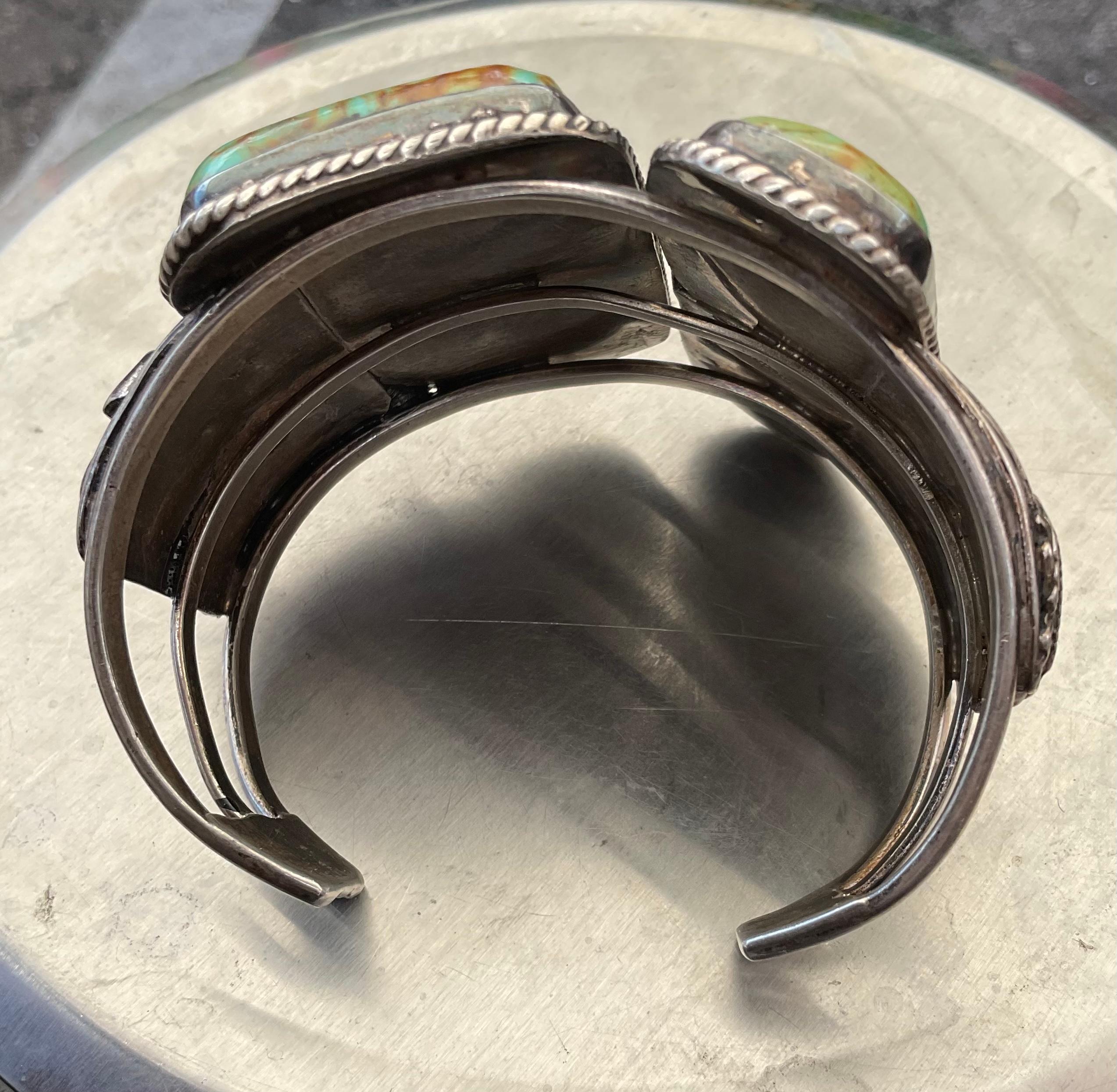 Native American Substantial William Singer Navajo Sterling Silver Royston Turquois Cuff Bracelet