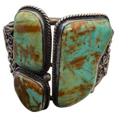 Substantial William Singer Navajo Sterling Silver Royston Turquois Cuff Bracelet