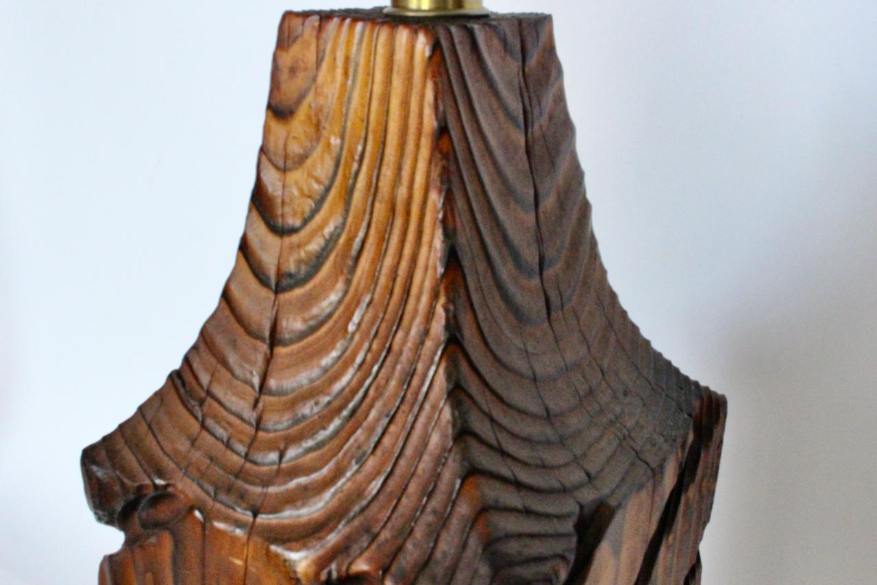 Substantial William Westerhaver WITCO Carved & Burnt Cedar Column Table Lamp For Sale 3