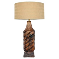 Substantial William Westerhaver WITCO Carved & Burnt Cedar Column Table Lamp