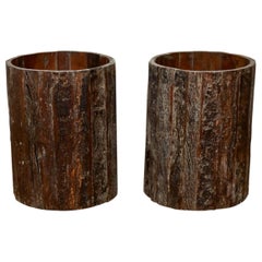 Substantial Wooden Cylindrical Vases, 20th Century
